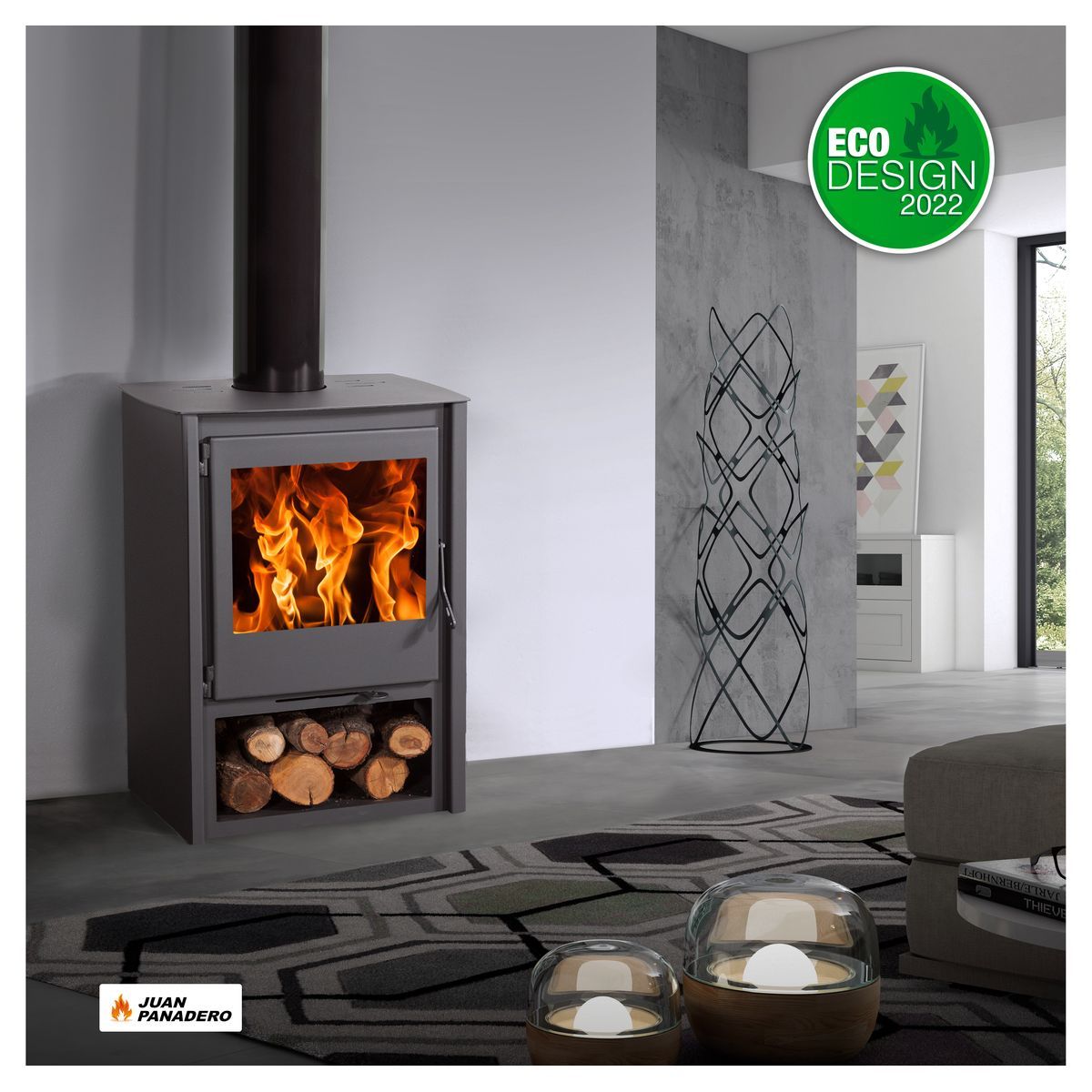 Juan Panadero Poêle à bois 7,4 Kw avec bûcher - BAYONNE PREMIUM