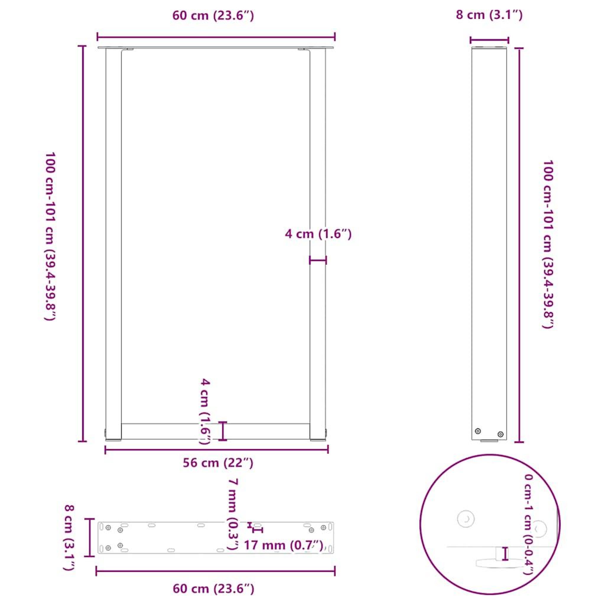Voir la diapositive 6 : VIDAXL Pieds de table basse forme de U 2 pcs noir 60x(100-101)cm acier
