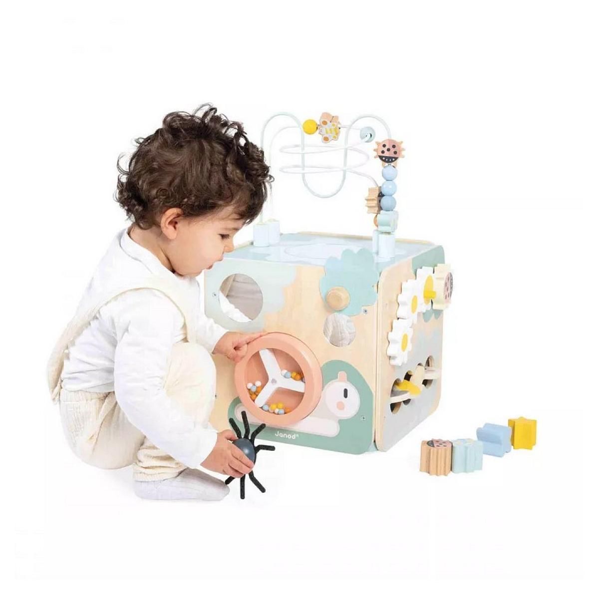 Juratoys-Janod Cube d'activités Maxi Cube Sweet Cocoon pour Bébé - Plus de 10 Jeux Amusants