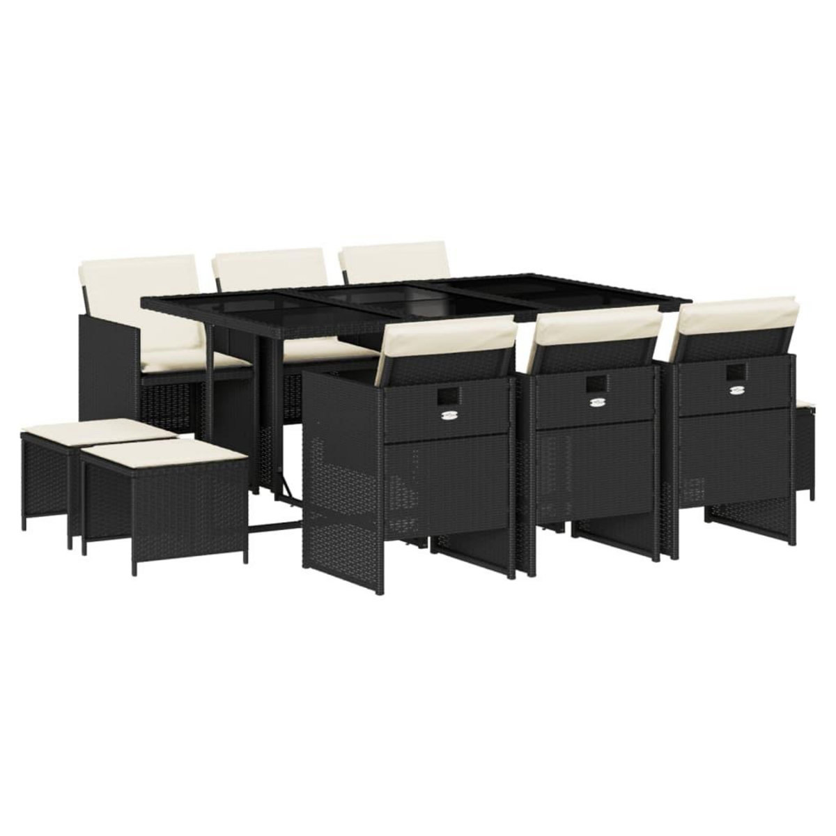 VIDAXL Ensemble a manger de jardin 11 pcs coussins noir resine tressee