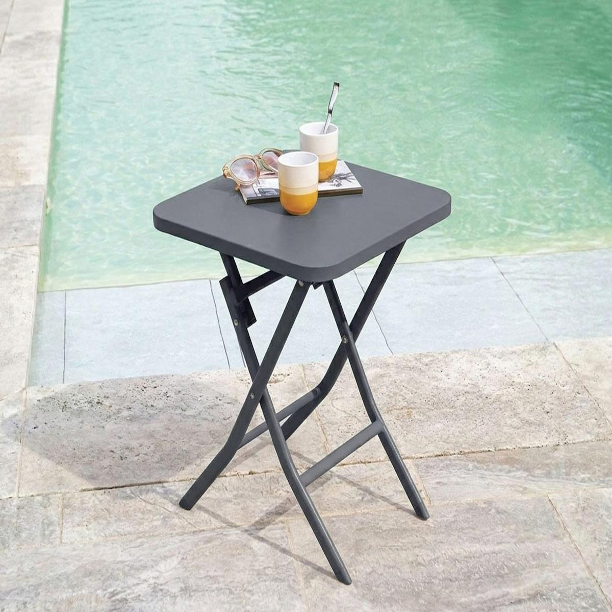 HESPERIDE Table d'appoint carrée pliante Greensboro Graphite - 40 x 40 cm - Hespéride