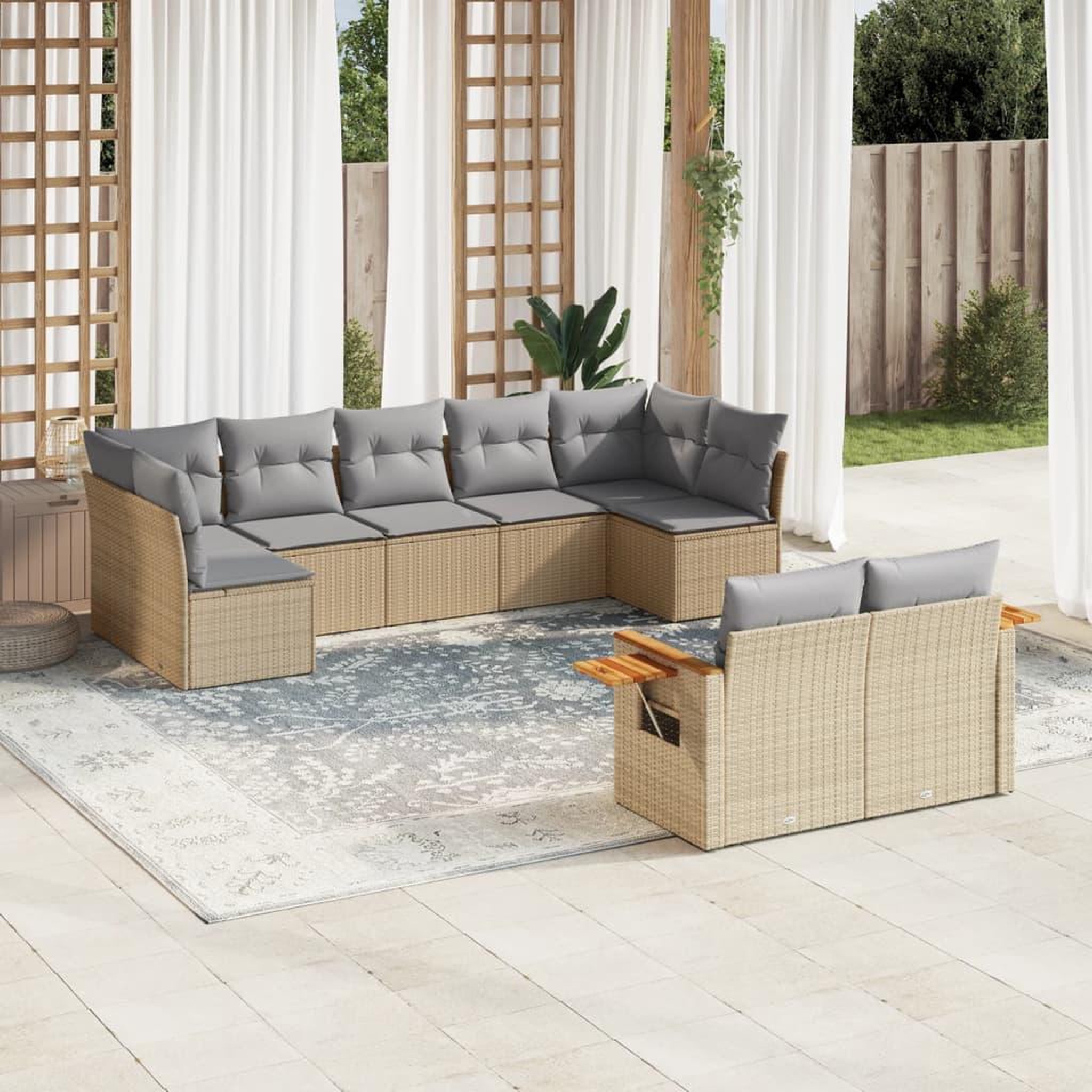VIDAXL Salon de jardin avec coussins 9 pcs beige resine tressee