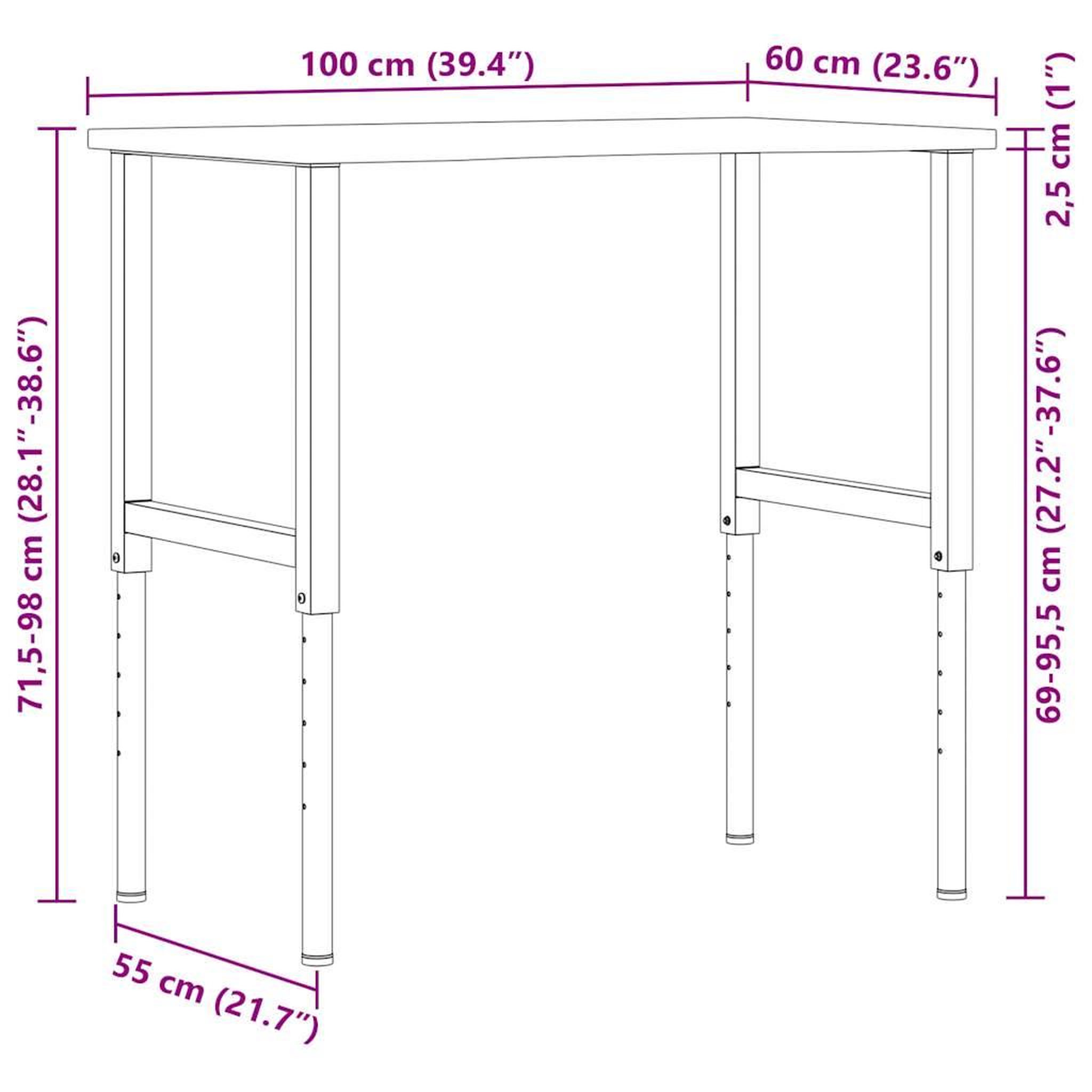 Voir la diapositive 6 : VIDAXL Etabli 100x60x(71,5-98) cm bois de chene massif
