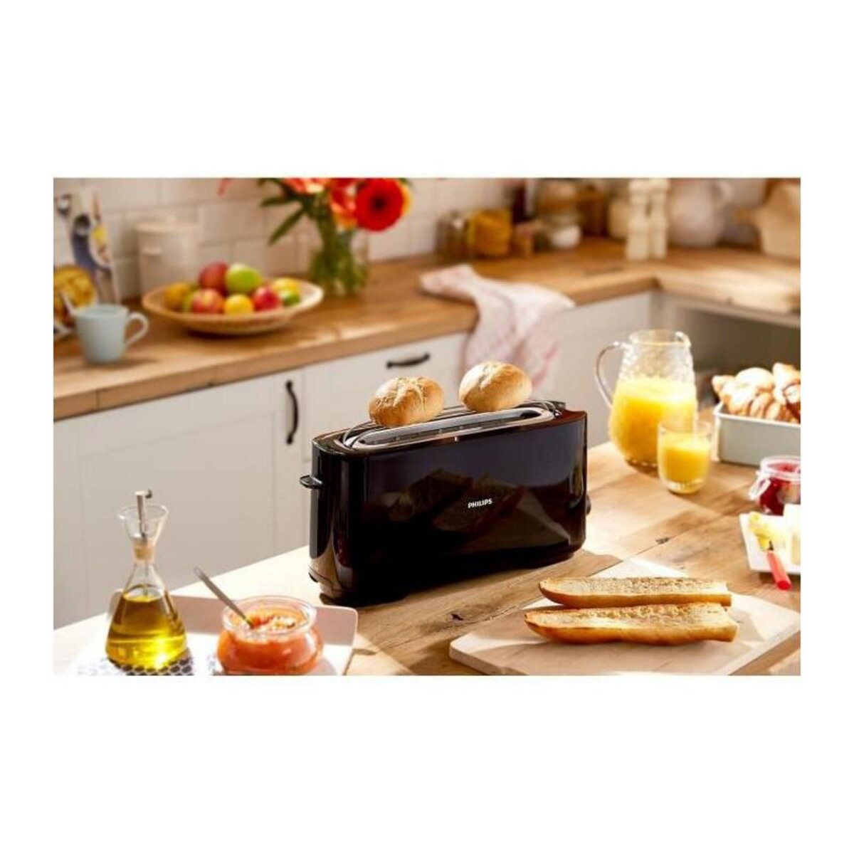 Philips Grille-pain HD2590/90 Toaster noir Daily, 1 fente longue, 830W