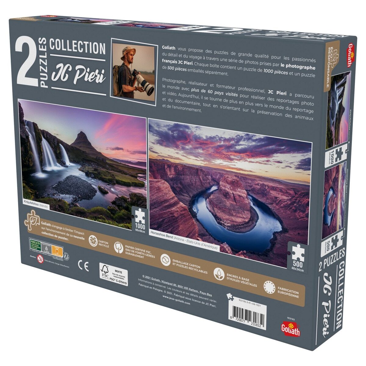 GOLIATH Puzzles 1000 et 500 pièces - JC Pieri Kirkjuffellsfoss (Islande) et Horseshoe Bend (Etats-Unis)