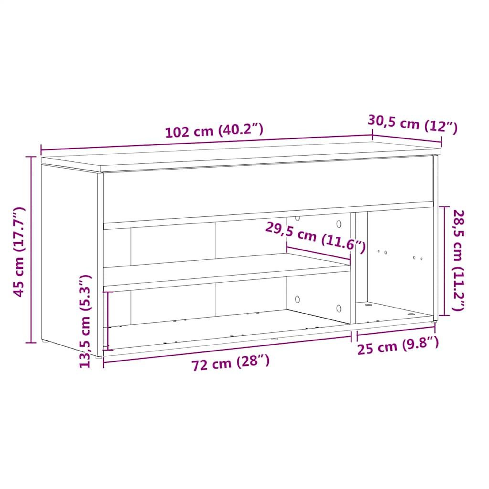 Voir la diapositive 6 : VIDAXL Banc a chaussures chene fume 102x30,5x45 cm bois d'ingenierie