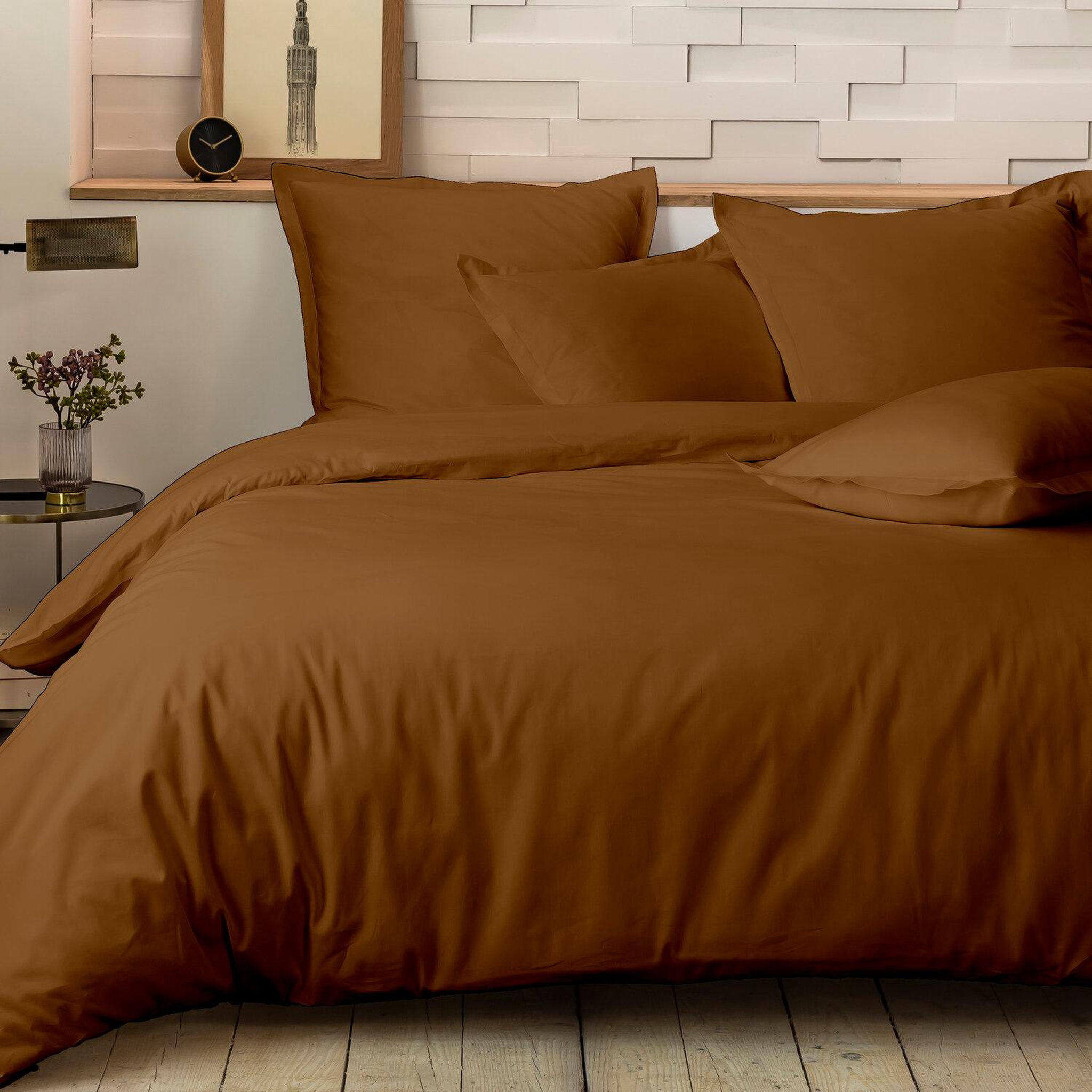 Voir la diapositive 2 : Home collection Parure de couette 100%percale de coton 80 fils/cm2-uni lin