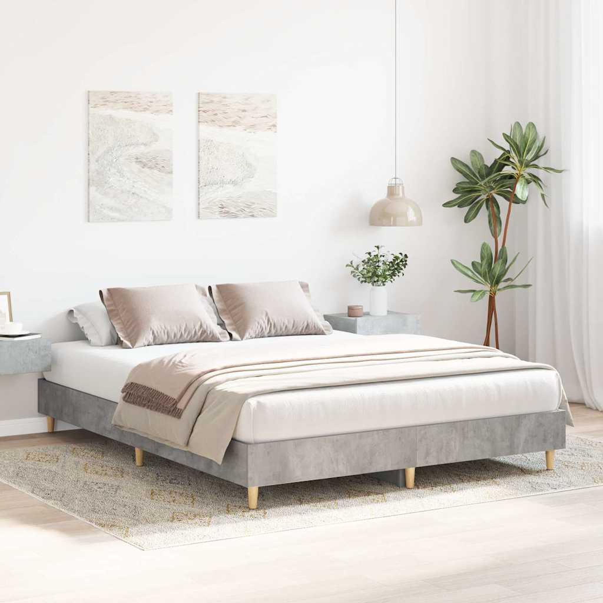 Voir la diapositive 3 : VIDAXL Cadre de lit sans matelas gris beton 150x200 cm bois ingenierie