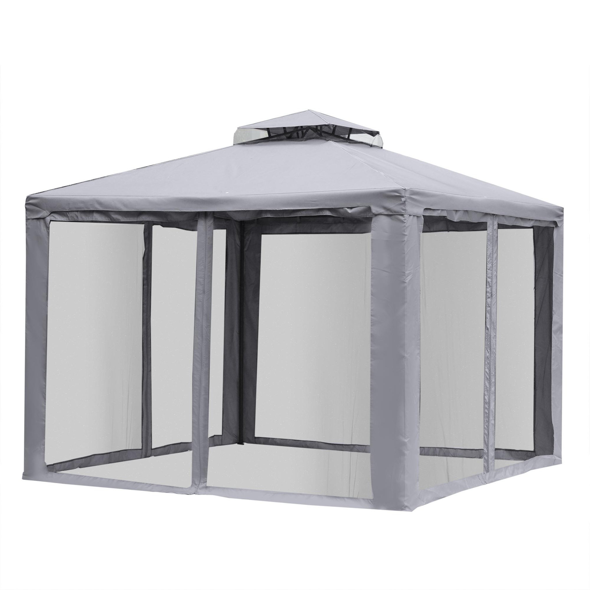 Voir la diapositive 2 : OUTSUNNY Pavillon de jardin tonnelle barnum style colonial double toit toiles moustiquaires amovibles zippées gris