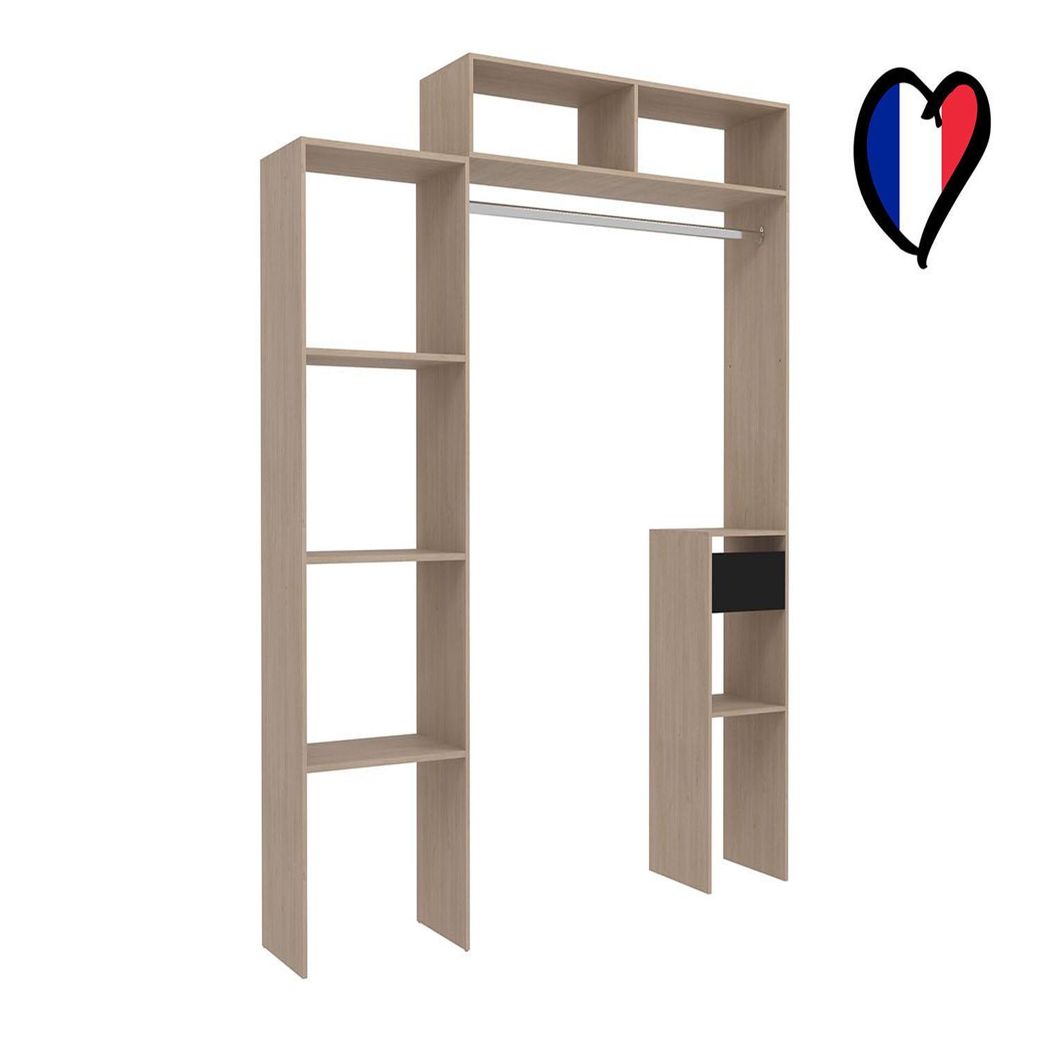 Voir la diapositive 4 : CONCEPT USINE Dressing bois extensible avec penderie étagères et tiroirs elysee
