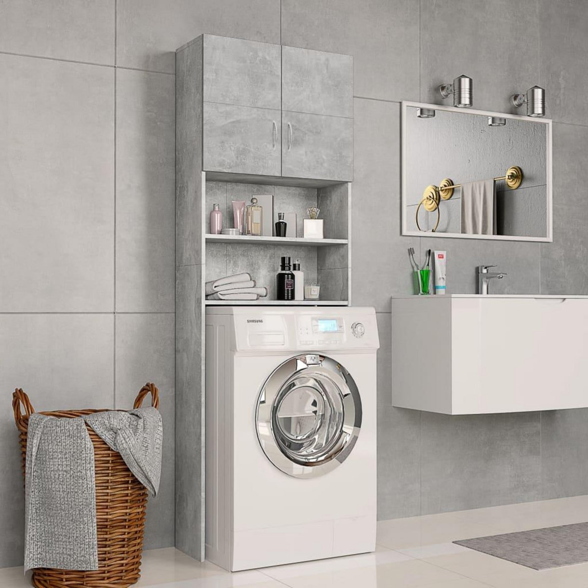 VIDAXL Meuble de machine a laver Gris beton Bois d'ingenierie