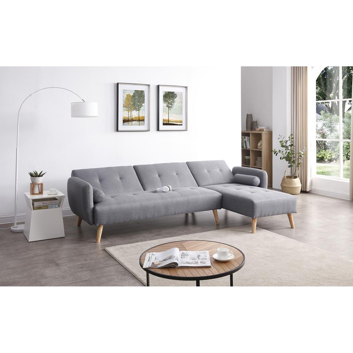CONCEPT USINE Canapé convertible 3 places en tissu gris LESKÄ
