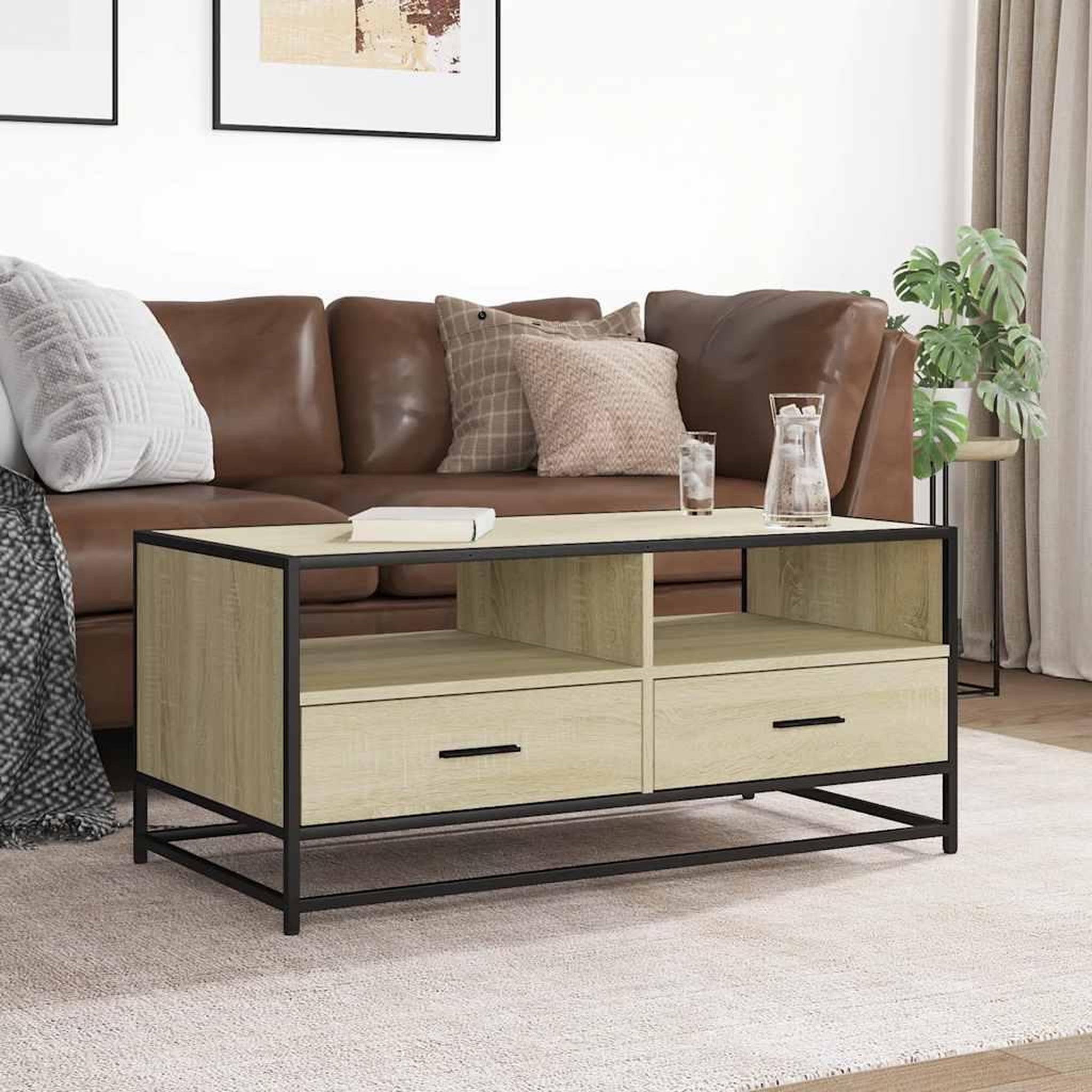 Voir la diapositive 3 : VIDAXL Table basse chene sonoma 100x50x45cm bois d'ingenierie et metal