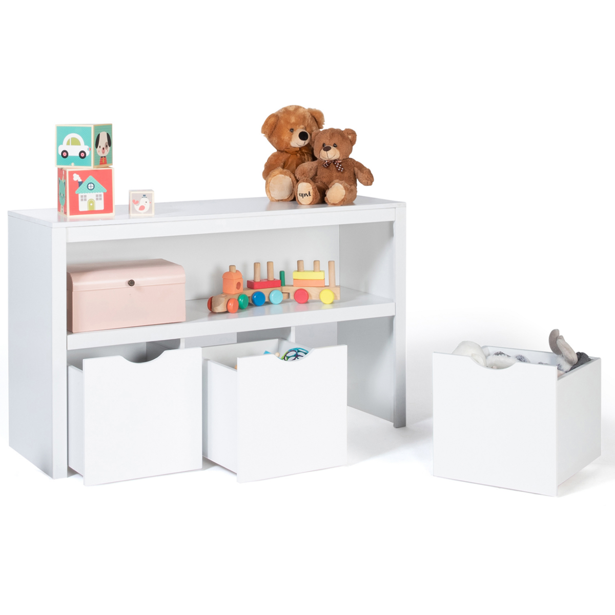 ID MARKET Meuble de rangement enfant MANA en bois blanc 3 tiroirs cubes sur roulettes