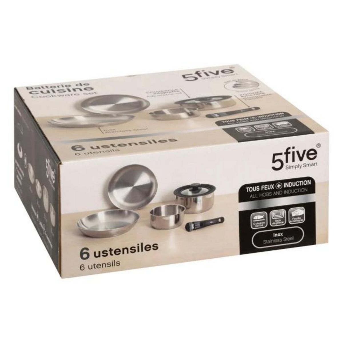 FIVE Batterie de Cuisine en Inox  6 Pièces  28cm Argent