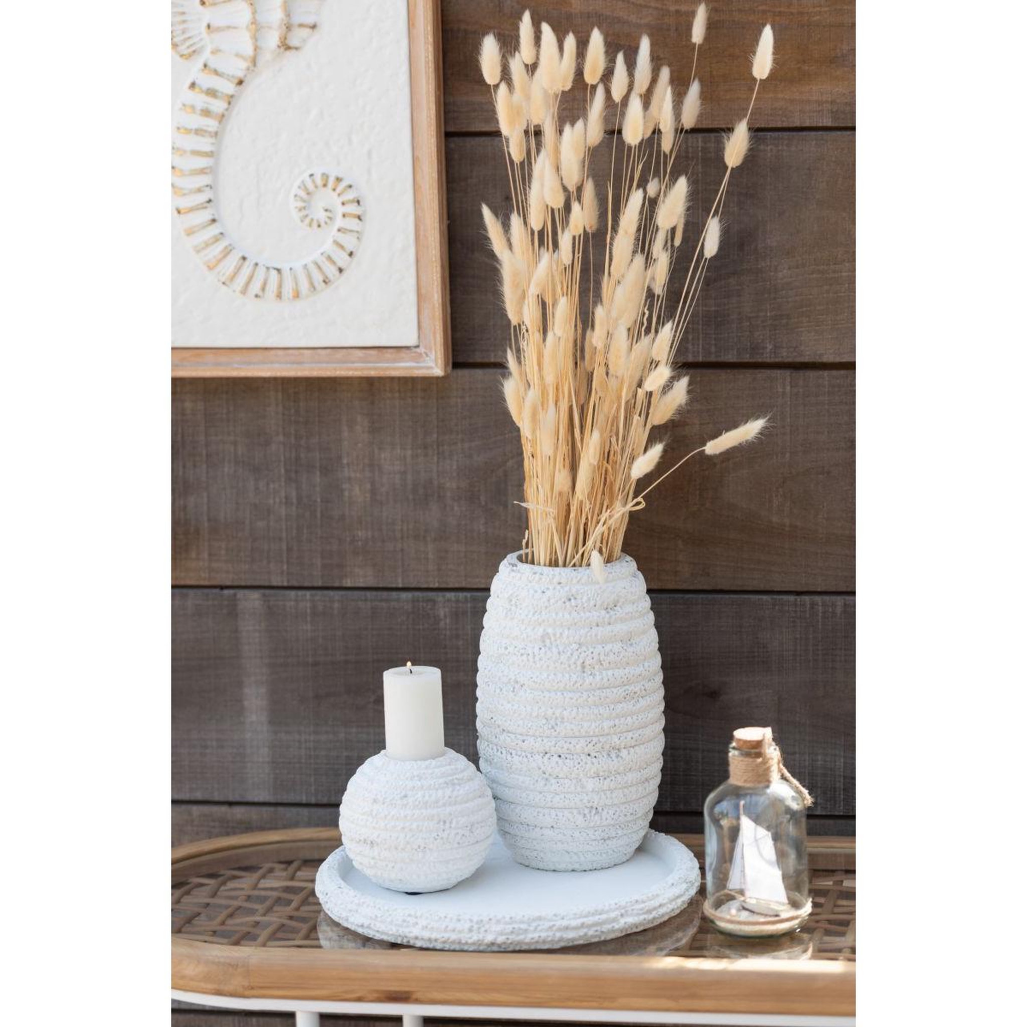 Voir la diapositive 6 : J-LINE Chandelier Ovale en Ciment  Creta  26cm Blanc