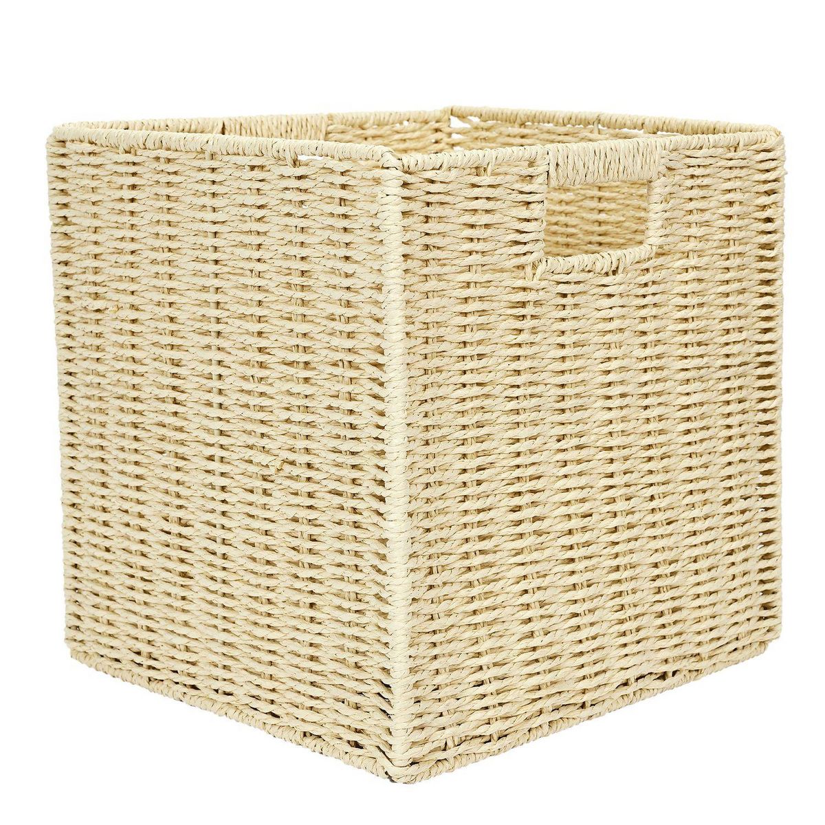 TOILINUX Lot de 4 Cubes de rangement tressés pliables - 30 x 30 cm - Beige