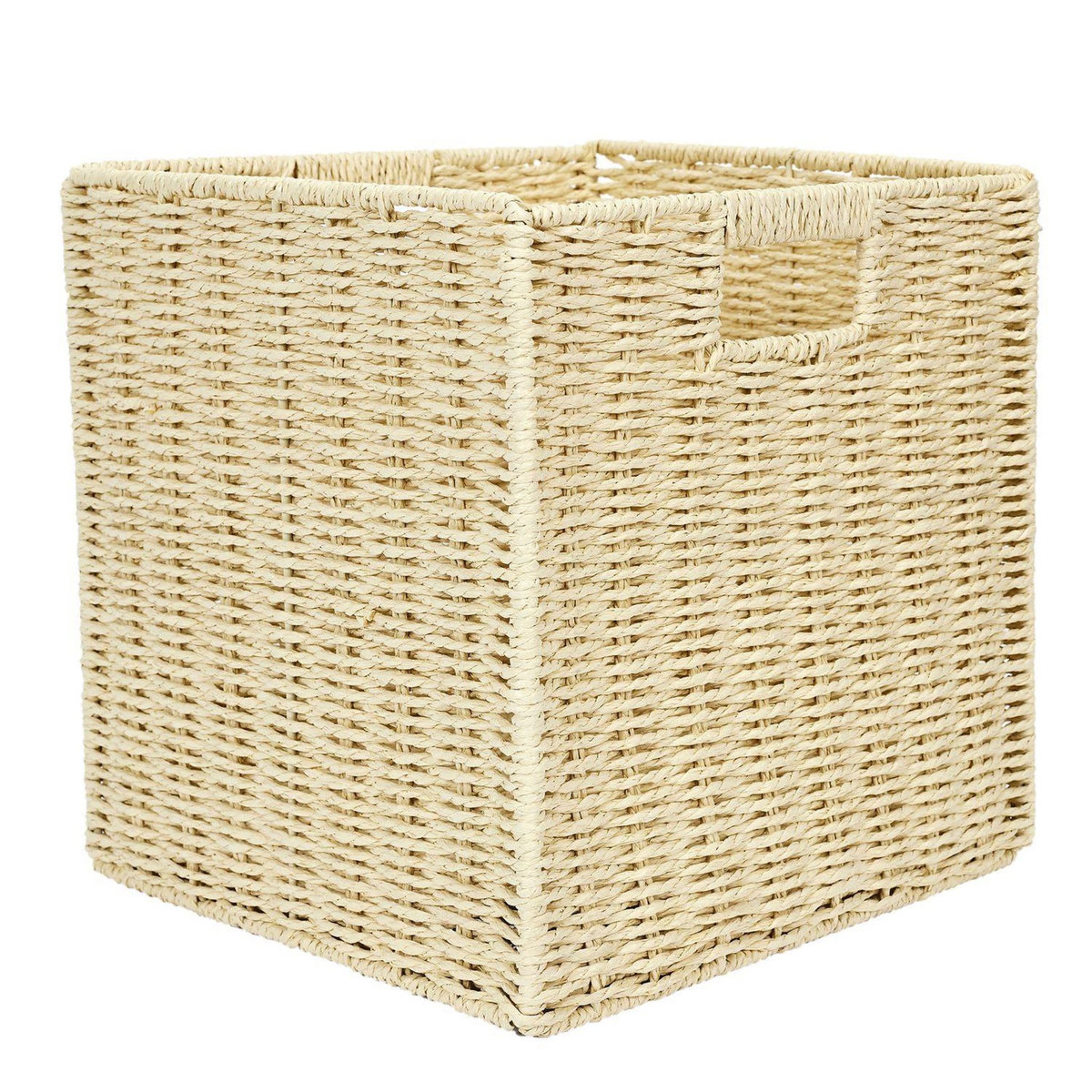 TOILINUX Lot de 4 Cubes de rangement tressés pliables - 30 x 30 cm - Beige