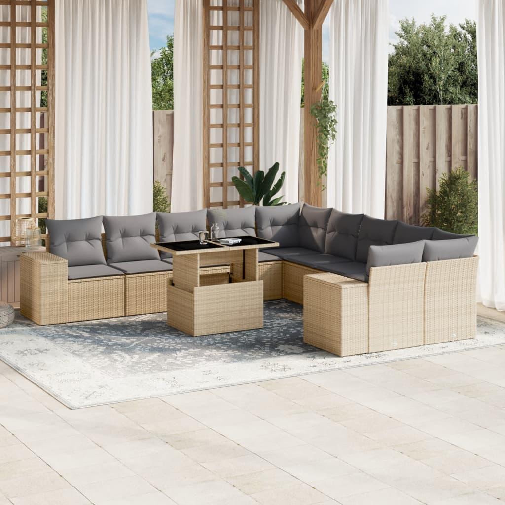 Voir la diapositive 1 : VIDAXL Salon de jardin 11 pcs avec coussins beige resine tressee