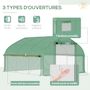 Voir la diapositive 4 : OUTSUNNY Serre de jardin tunnel 10,4 m² - 6 fenêtres et porte zippée avec moustiquaires - acier galvanisé PE vert