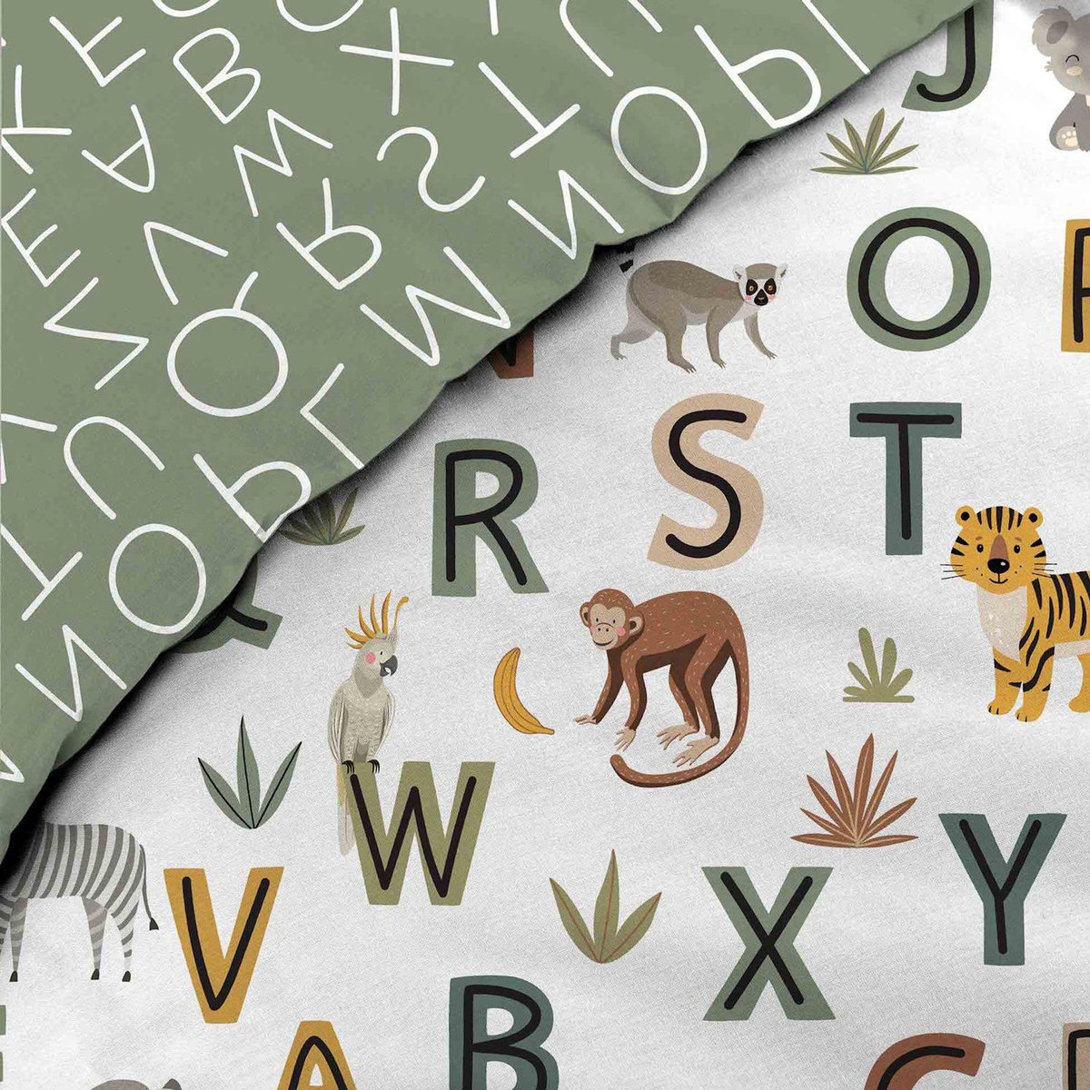 Douceur d'Intérieur Parure de lit enfant réversible TIGRY - Coton 42 fils/cm² - 140 x 200 cm - Vert