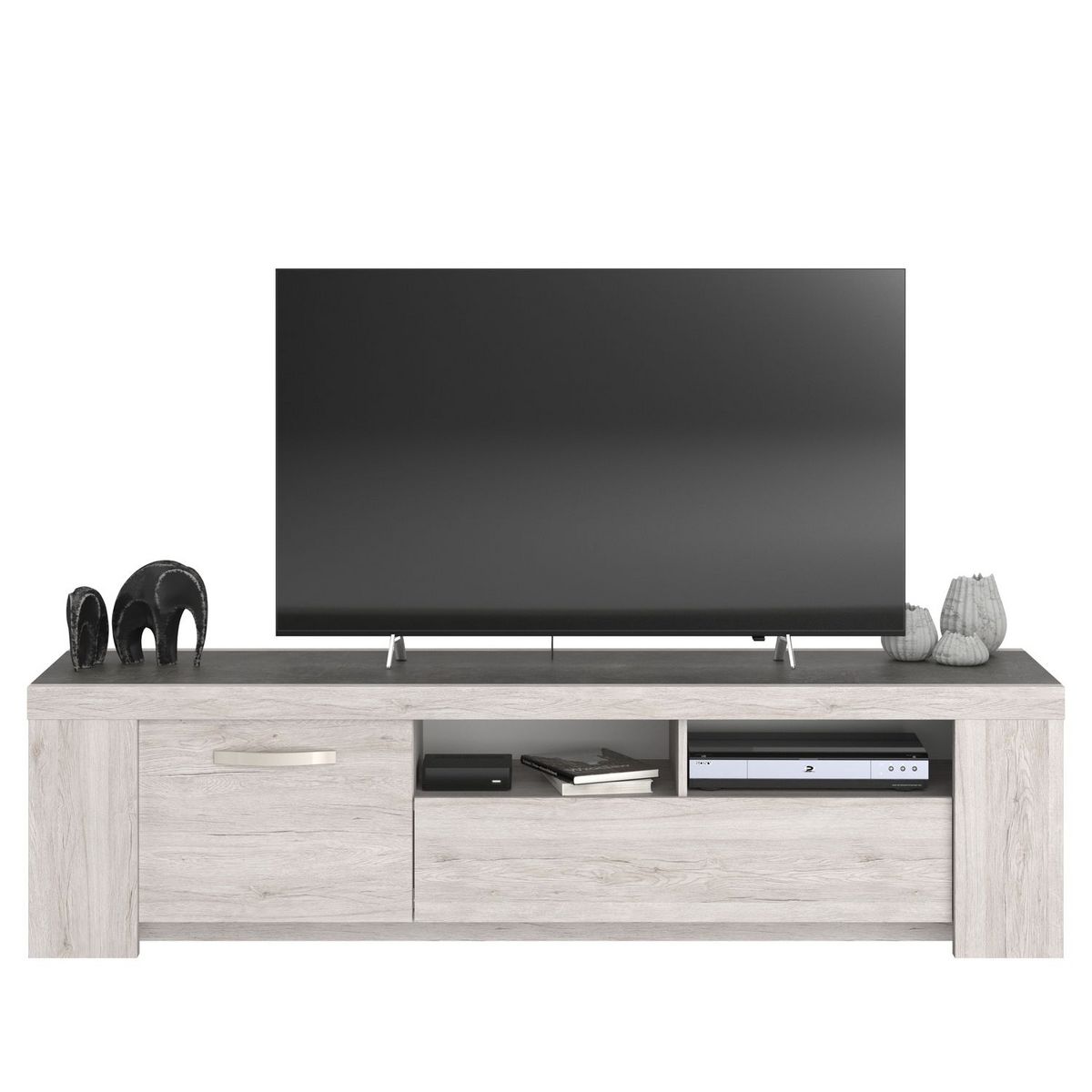 Meuble TV 1 porte 1 tiroir 2 niches de rangementL183 x H48 x P47cm MEL