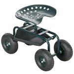 OUTSUNNY 2 en 1 tabouret pivotant réglable chariot mobile de jardin charge max. 150 Kg rangement acier vert