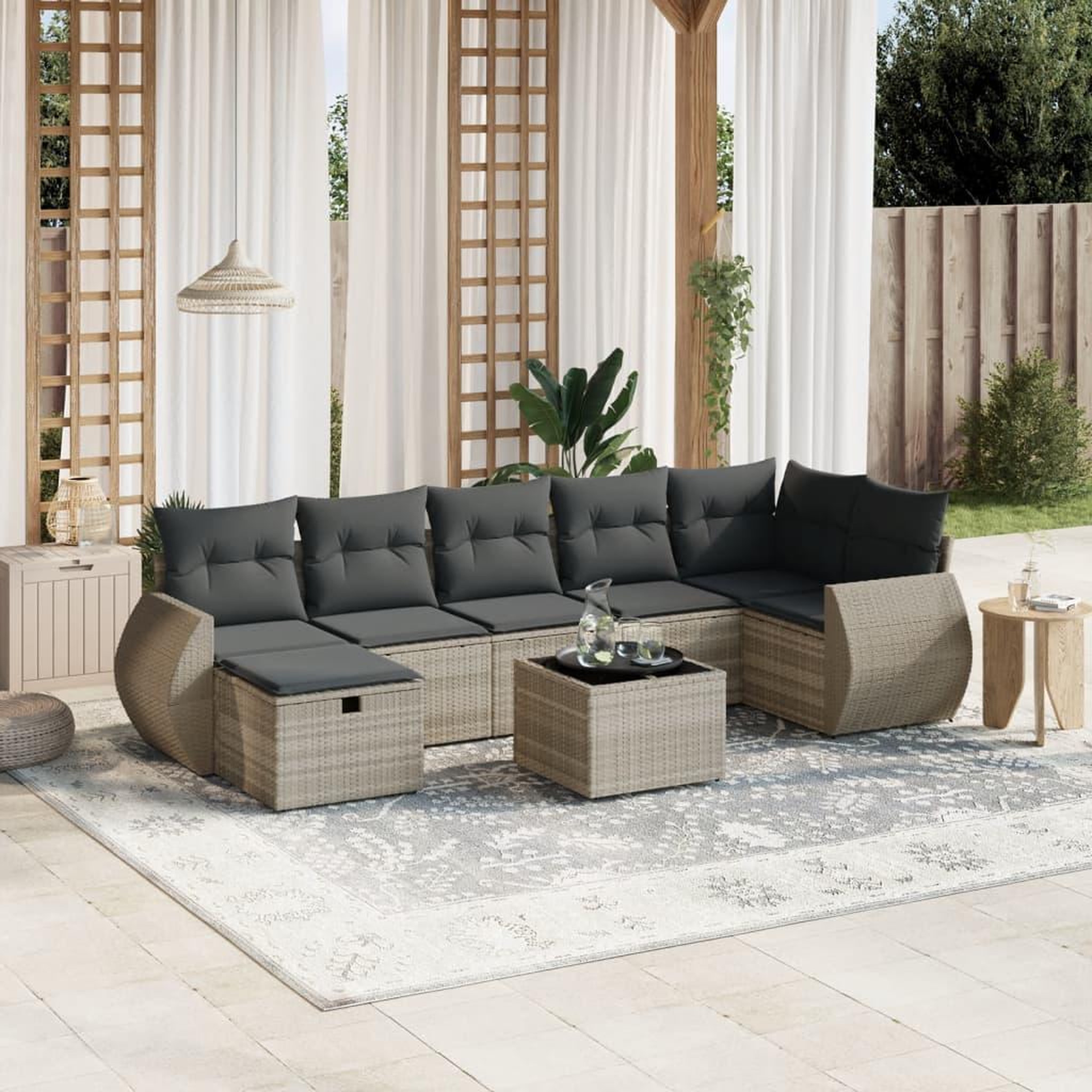 VIDAXL Salon de jardin 8 pcs avec coussins gris clair resine tressee