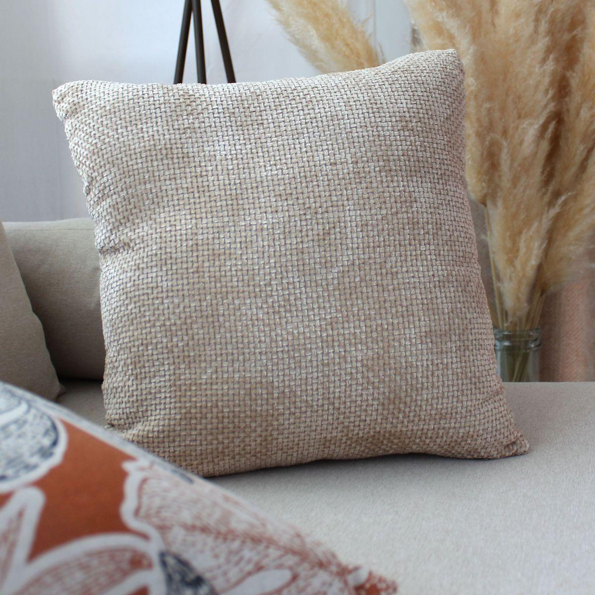 Voir la diapositive 2 : ENJOY HOME Coussin déco en velours  chenillé  40x40cm naturel