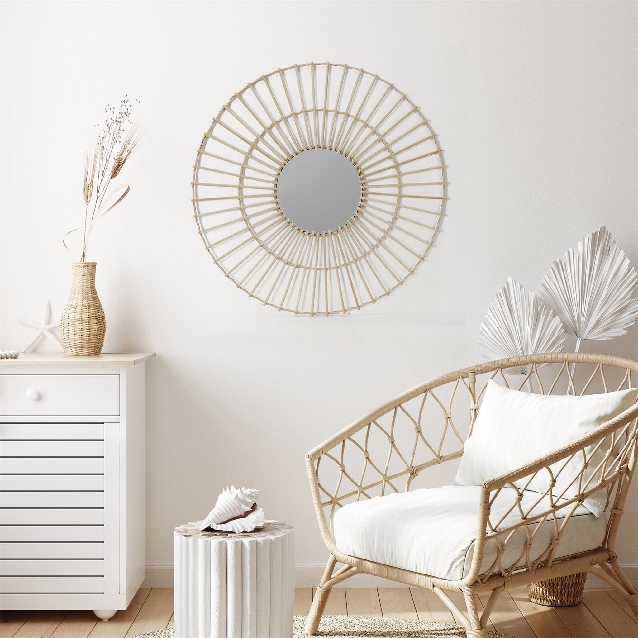 Voir la diapositive 2 : The Home Deco Factory Miroir Rond en rotin - Diam 75 cm