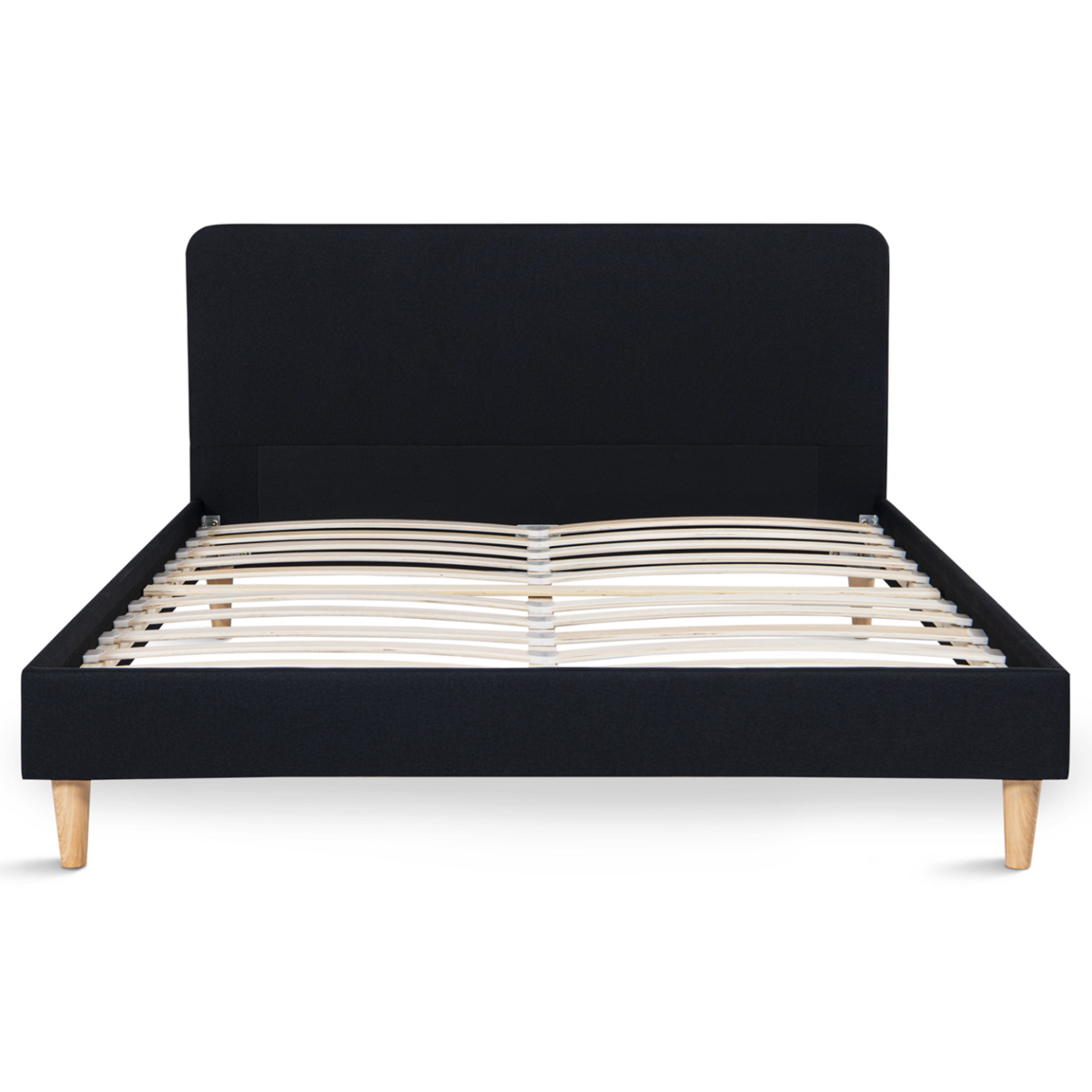 ID MARKET Lit double scandinave BALTA avec tête de lit et sommier 140 x 190 cm tissu noir