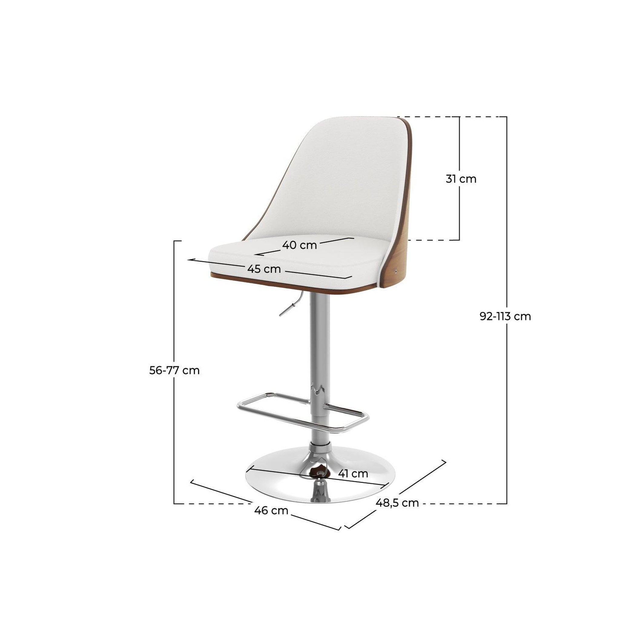 Voir la diapositive 4 : MAISON PAVANE Chaise de bar réglable et pivotante en bois foncé et pu blanc 56/77 cm-georges