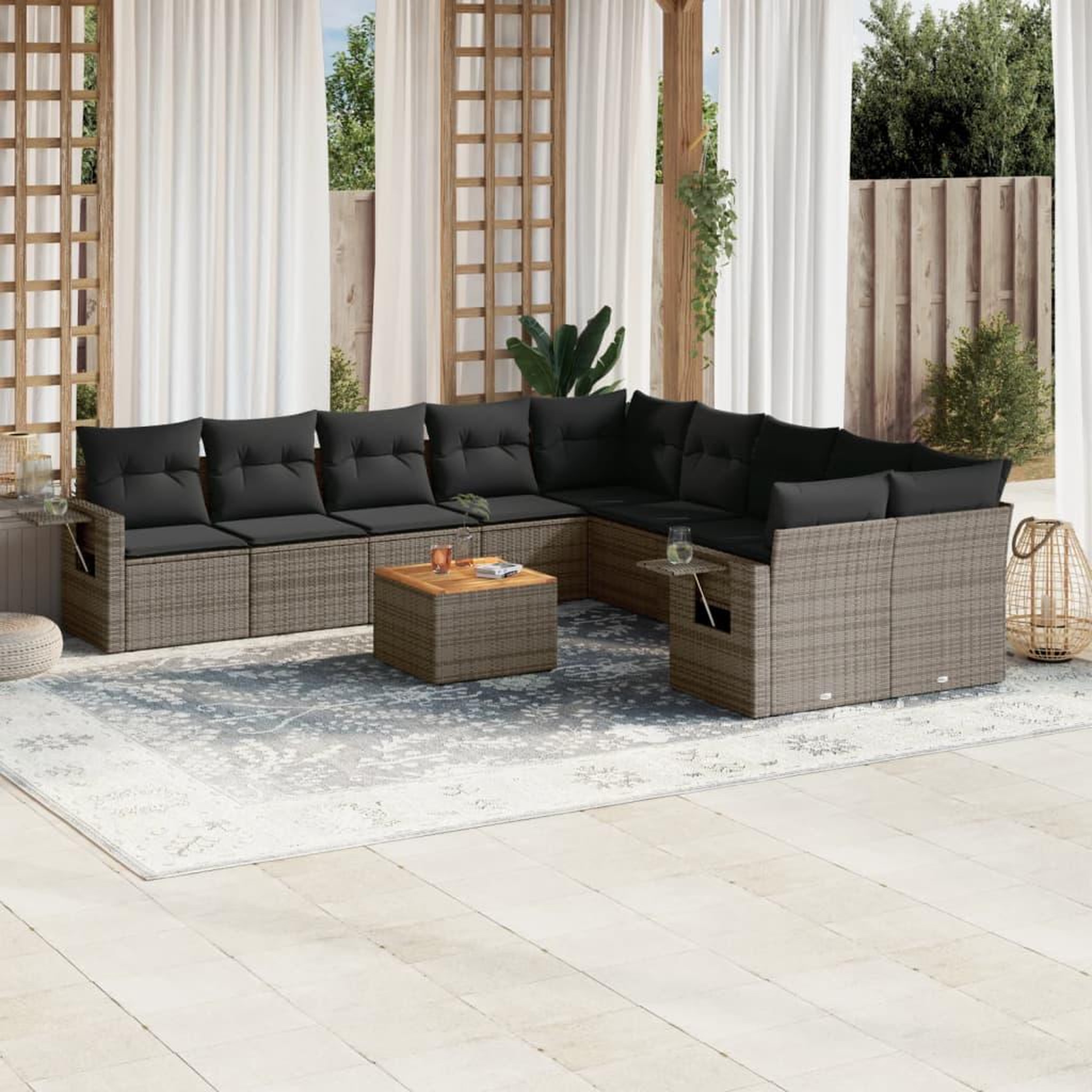 VIDAXL Salon de jardin 11 pcs avec coussins gris resine tressee