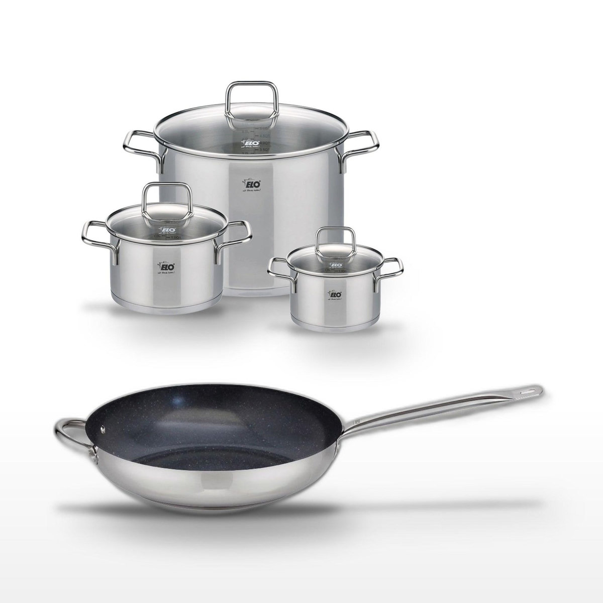 ELO Lot Poêle 32 cm Profi Therm Platinum et 3 Faitouts Elo