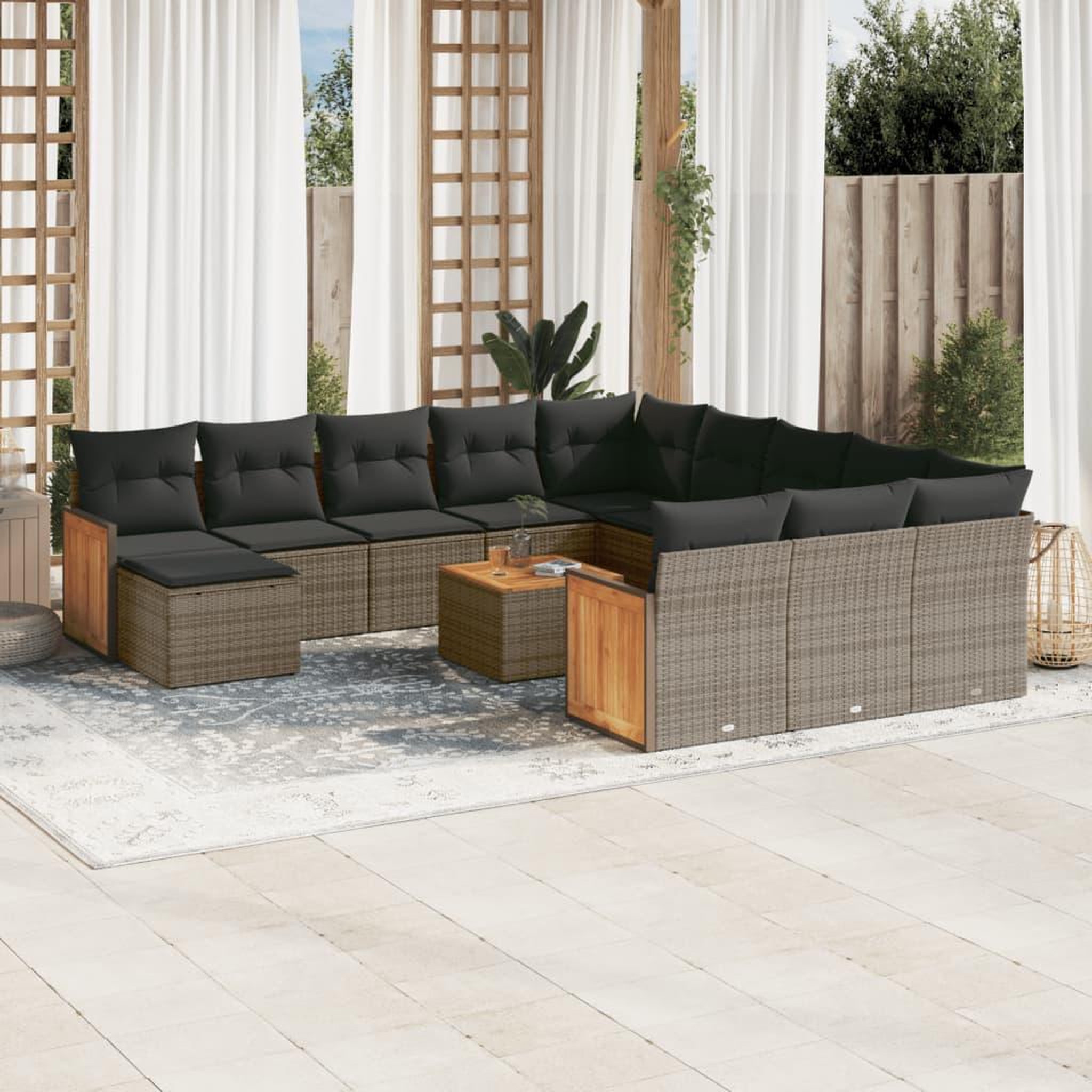 VIDAXL Salon de jardin avec coussins 13 pcs gris resine tressee