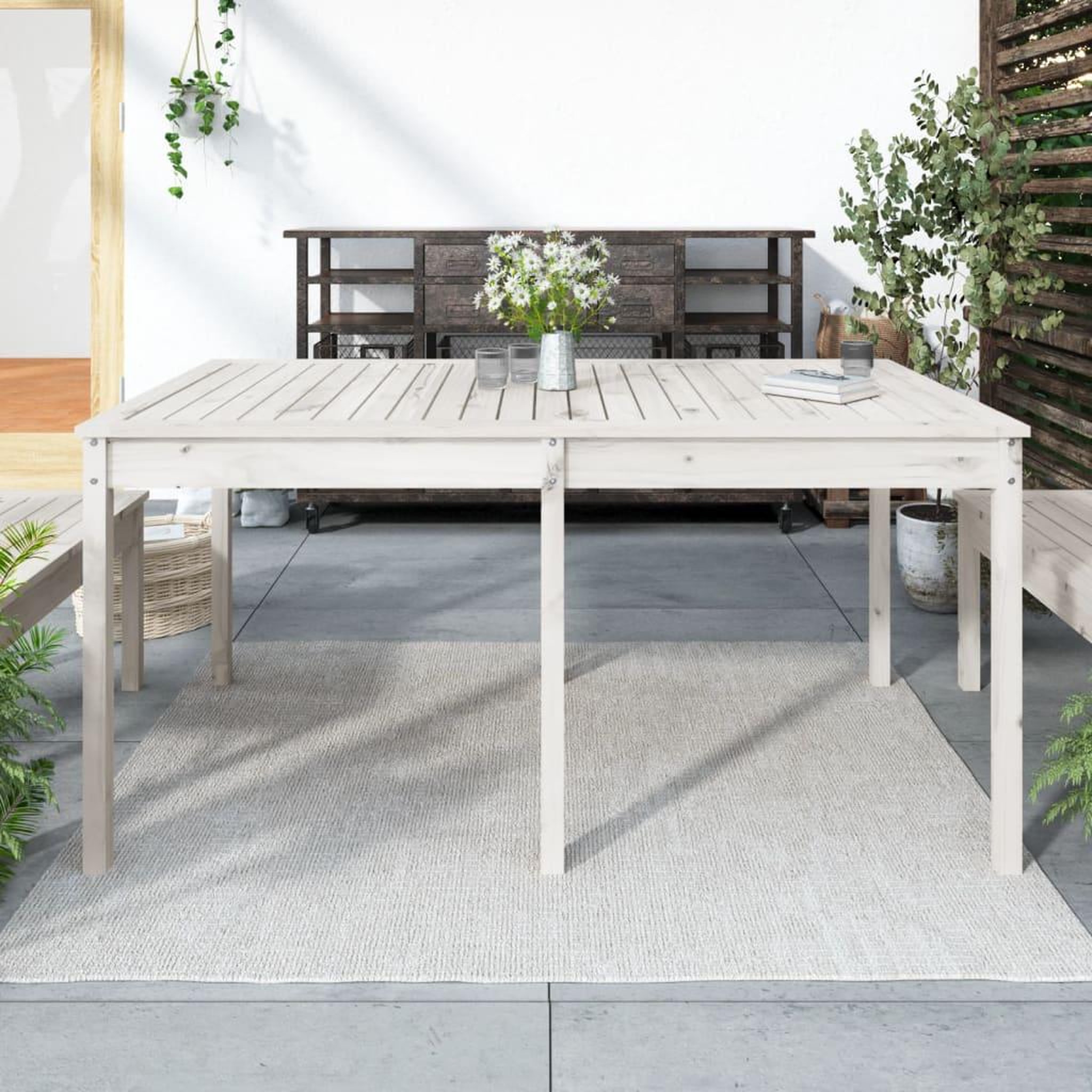 Voir la diapositive 1 : VIDAXL Table de jardin blanc 159,5x82,5x76 cm bois massif de pin