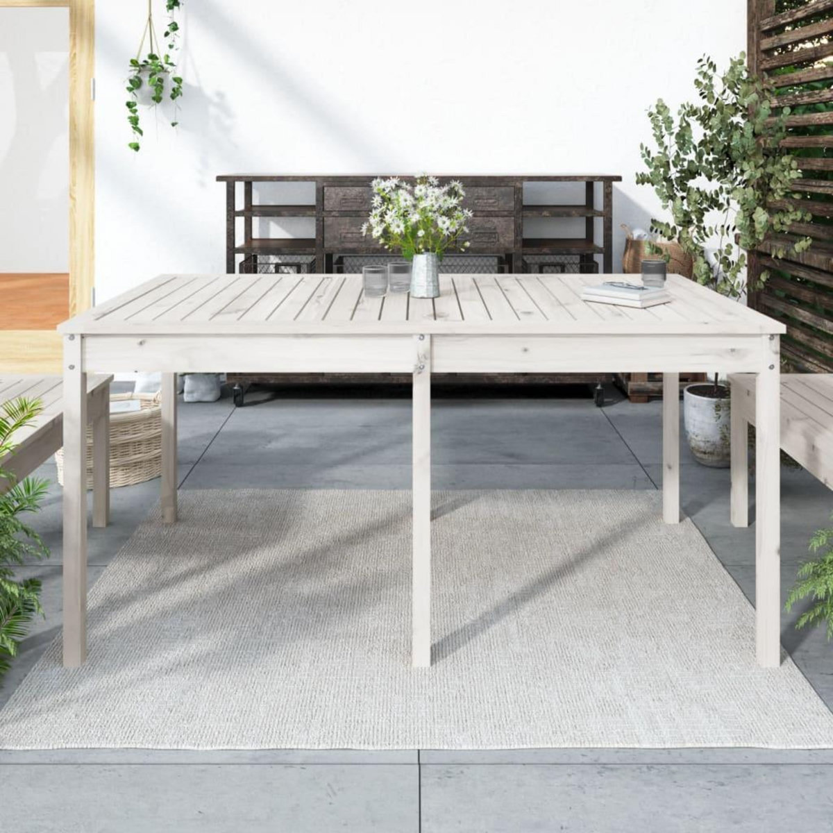 VIDAXL Table de jardin blanc 159,5x82,5x76 cm bois massif de pin