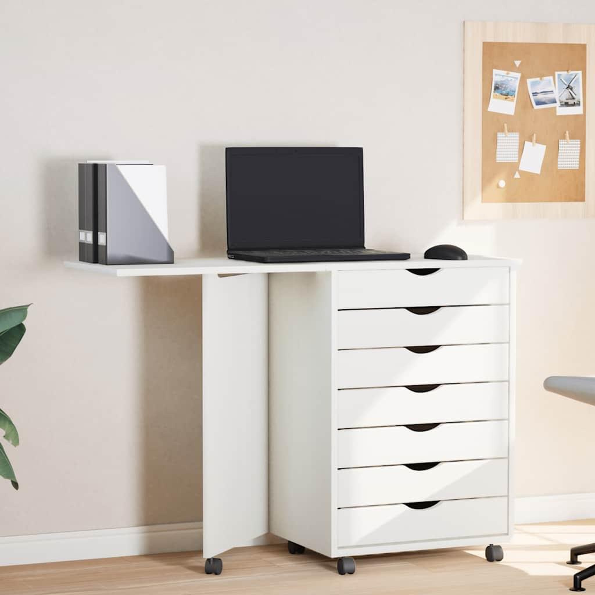 VIDAXL Armoire roulante avec bureau MOSS blanc bois de pin solide