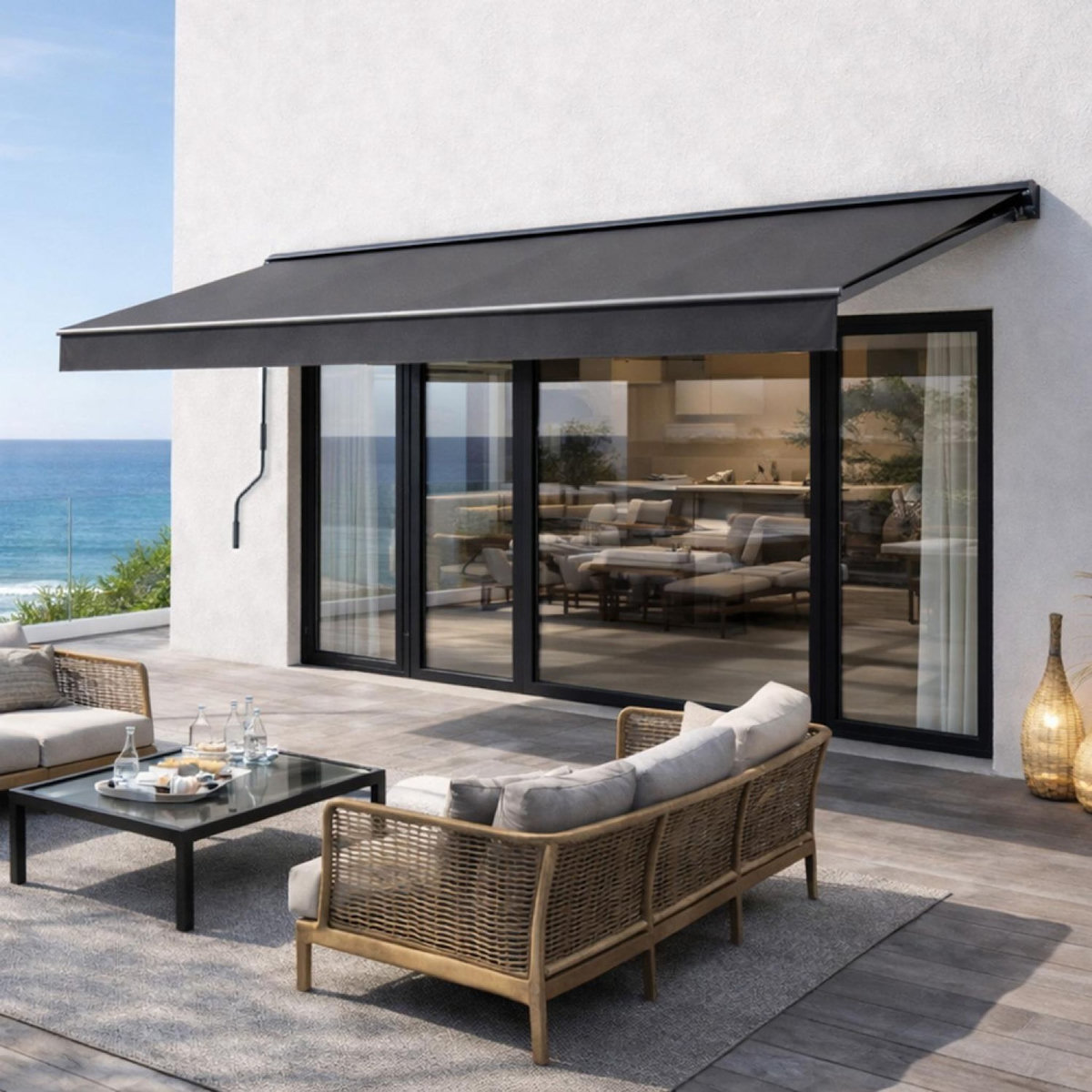 CONCEPT USINE Store banne manuel 3,95 x 2,5 m en aluminium avec toile gris ADRO