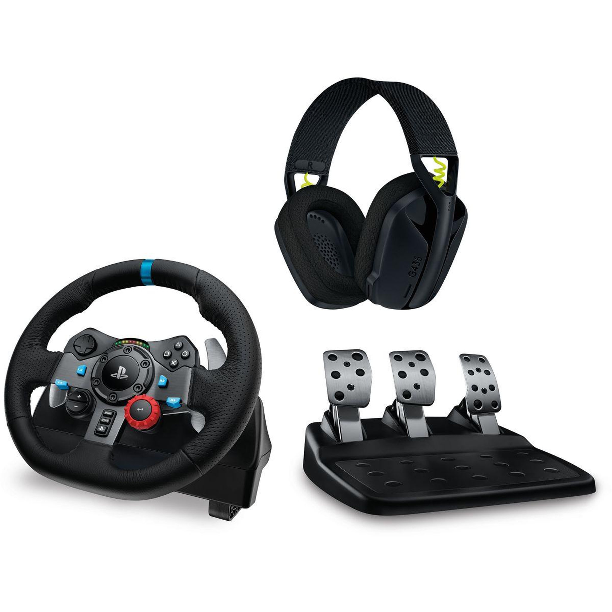 Logitech Volant + pédalier volant g29 + casque g435 noir