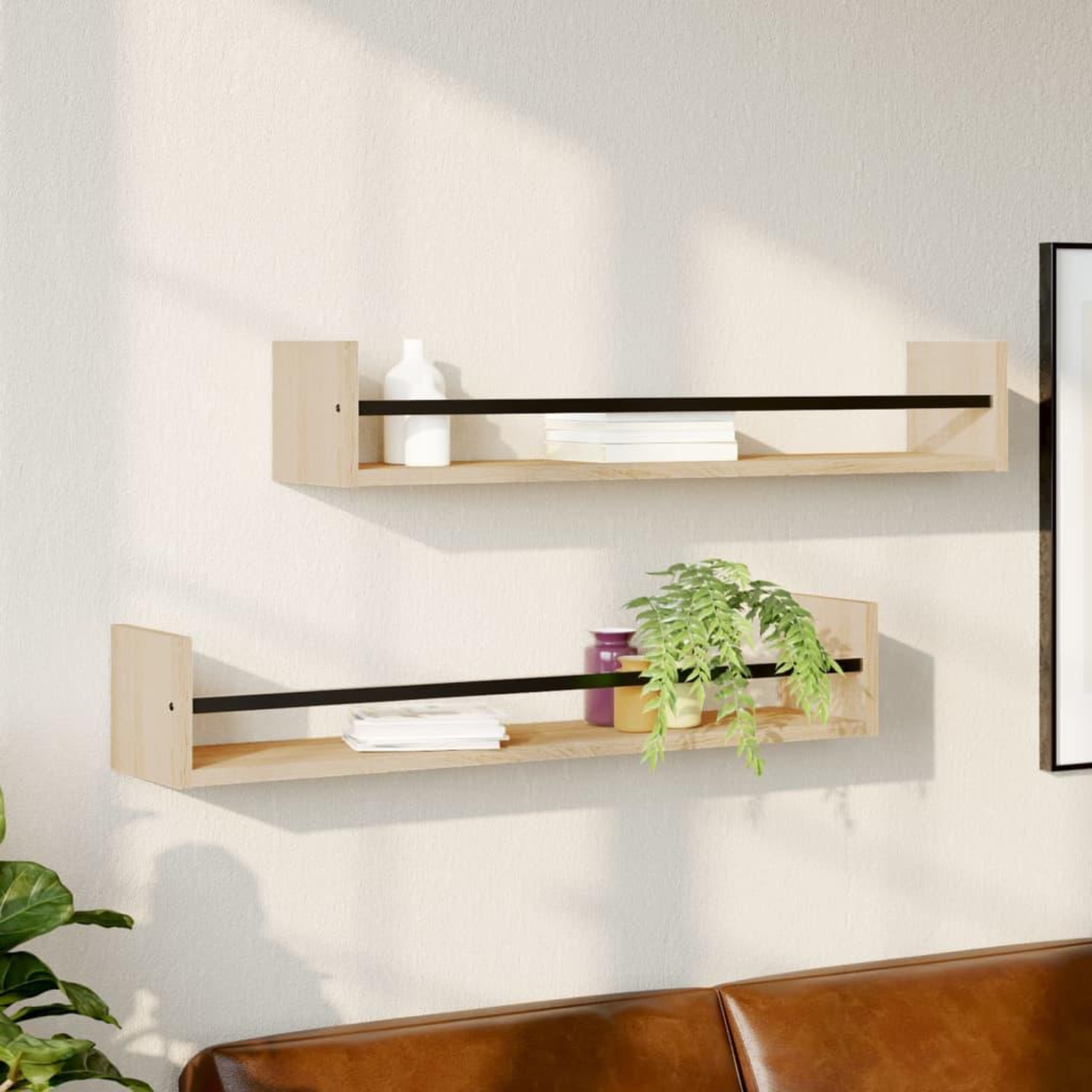 VIDAXL Etageres murales avec barres 2 pcs chene sonoma 80x16x14 cm