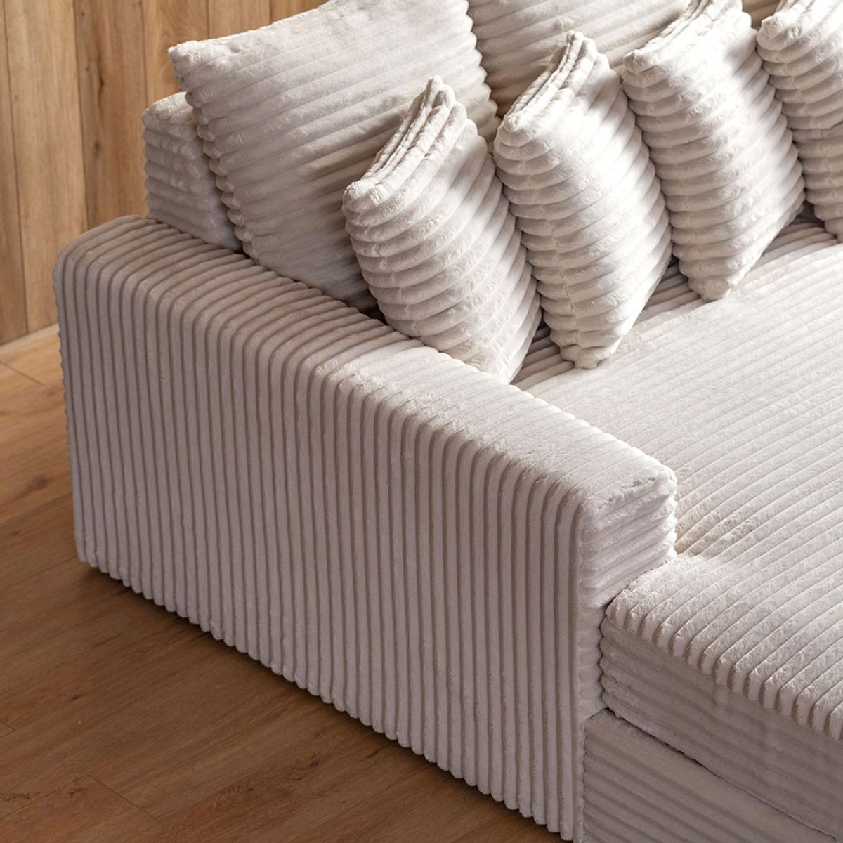 CONCEPT USINE Canapé d'angle 2-3 places assise profonde en velours côtelé beige CARDIFF