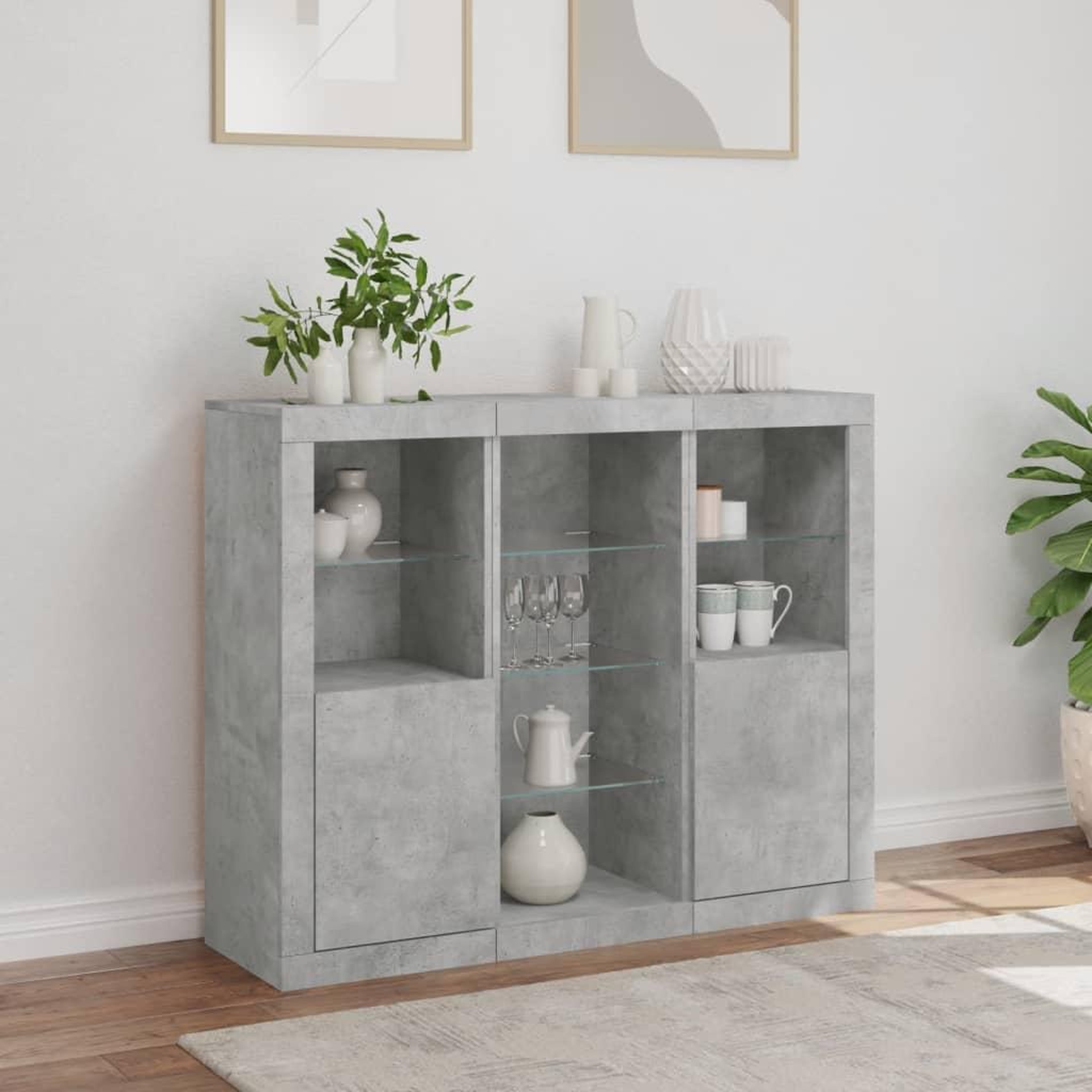 Voir la diapositive 4 : VIDAXL Buffets avec lumieres LED 3 pcs gris beton bois d'ingenierie