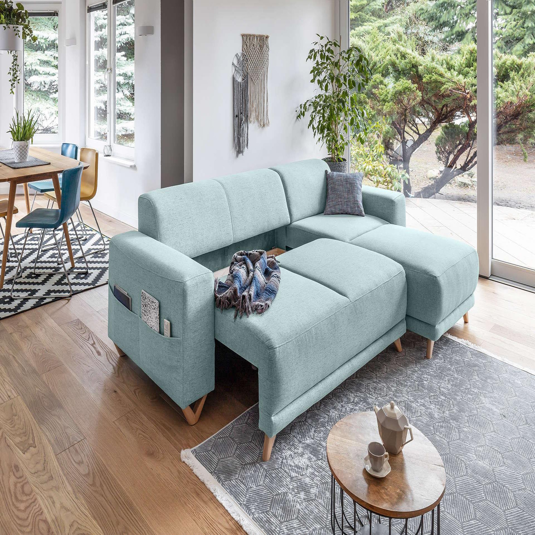 Voir la diapositive 3 : BEST MOBILIER Bella - canapé d'angle réversible convertible - avec coffre - 4 places - tissu