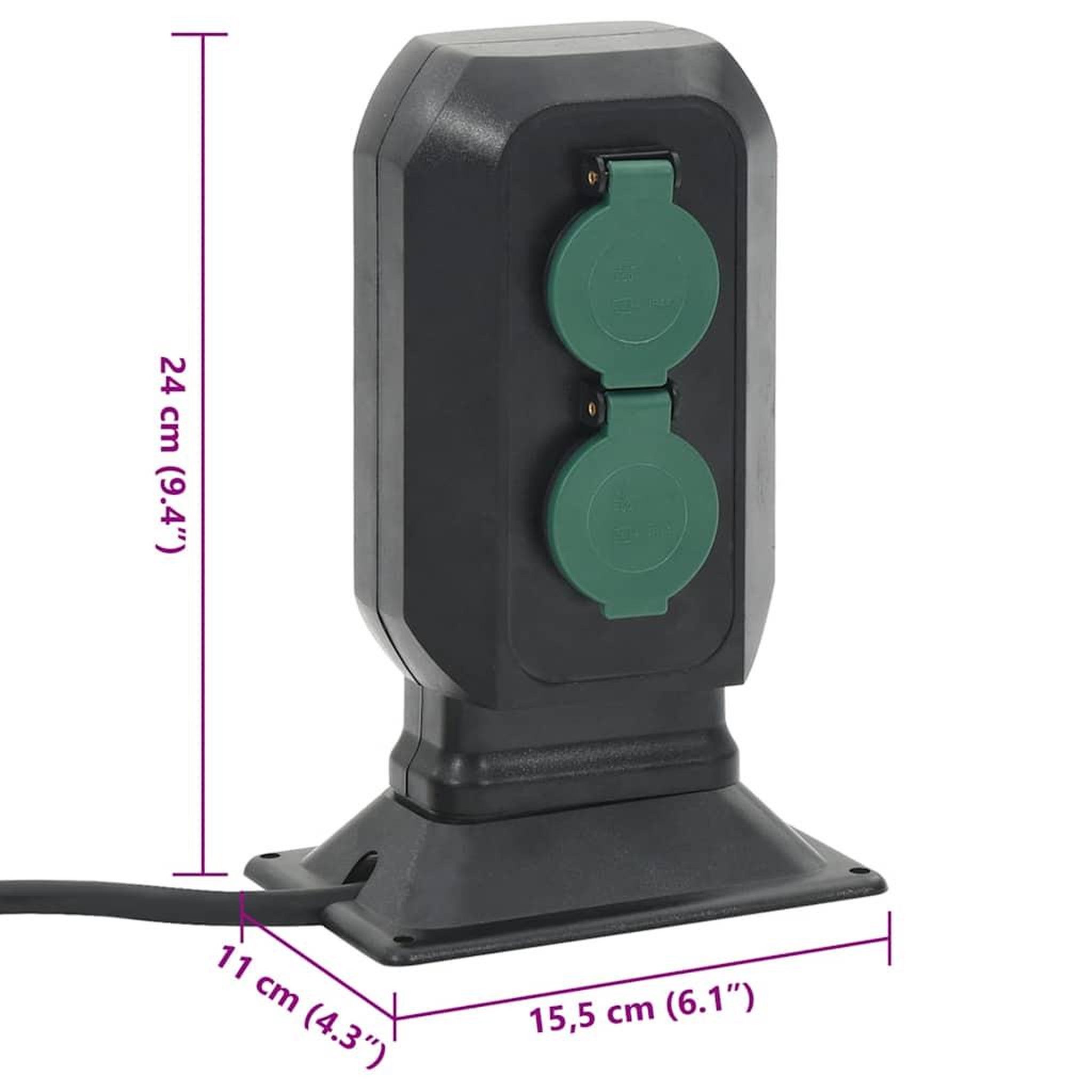 Voir la diapositive 6 : VIDAXL Prise d'exterieur avec piquet a 4 voies noir vert 15,5x11x24 cm