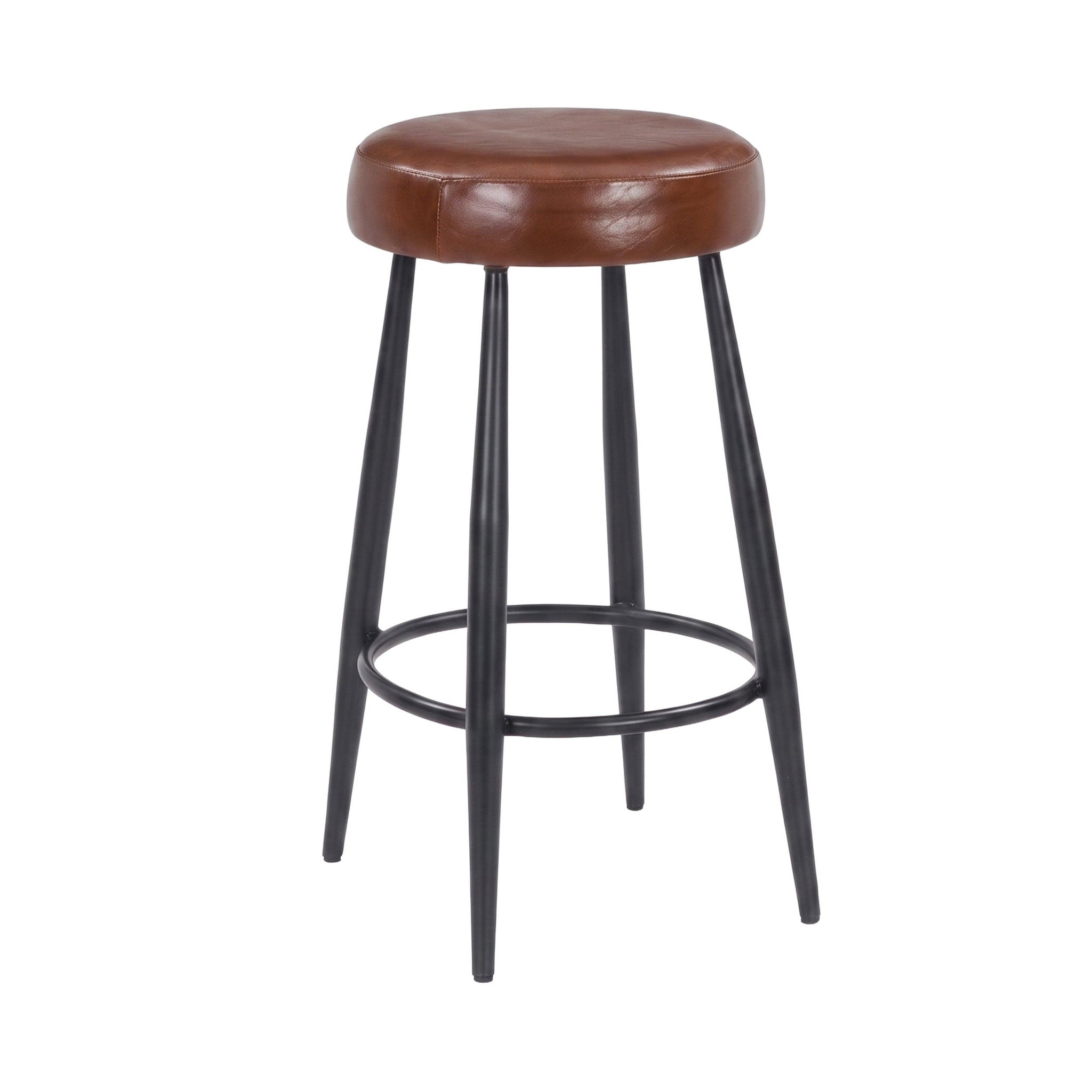 MAISON PAVANE Tabouret pour îlot central 65 cm en cuir de buffle marron foncé-malo
