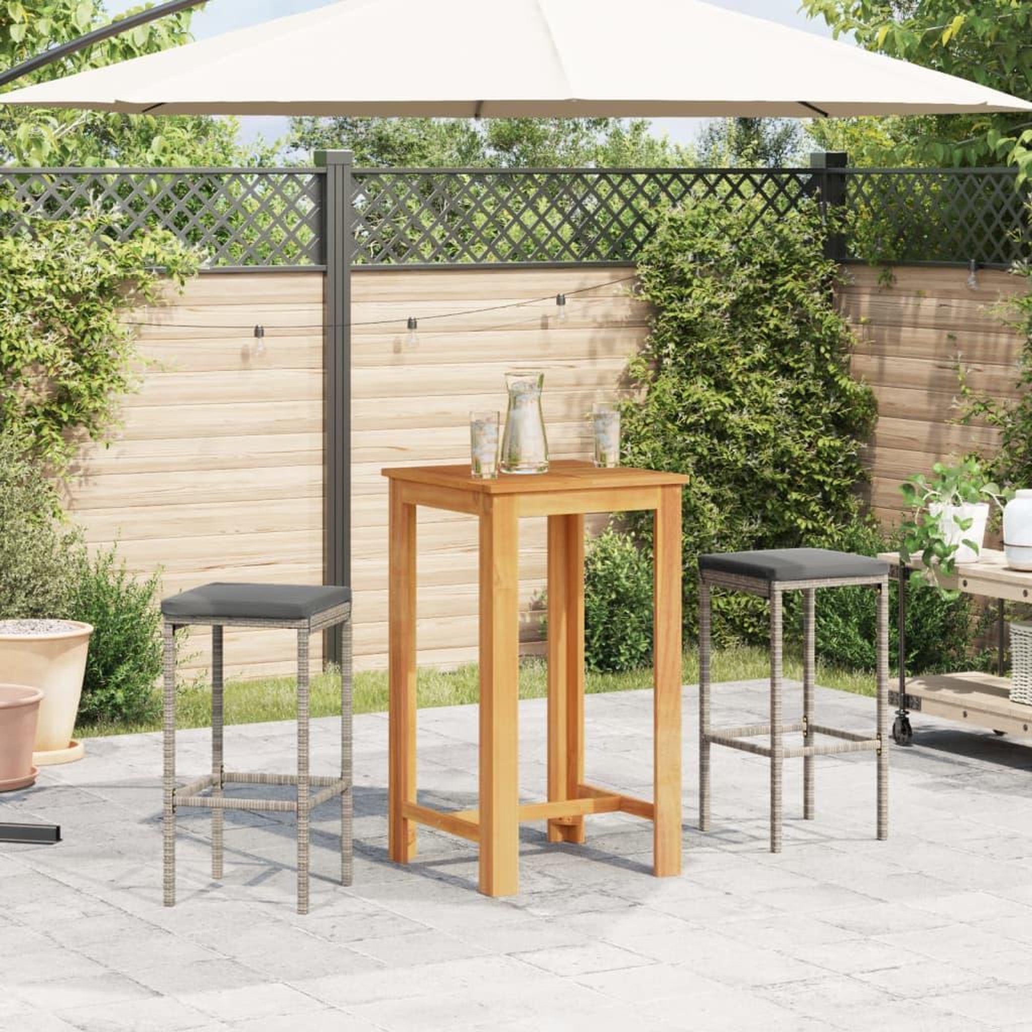 Voir la diapositive 3 : VIDAXL Ensemble de bar de jardin 3 pcs gris bois massif acacia rotin