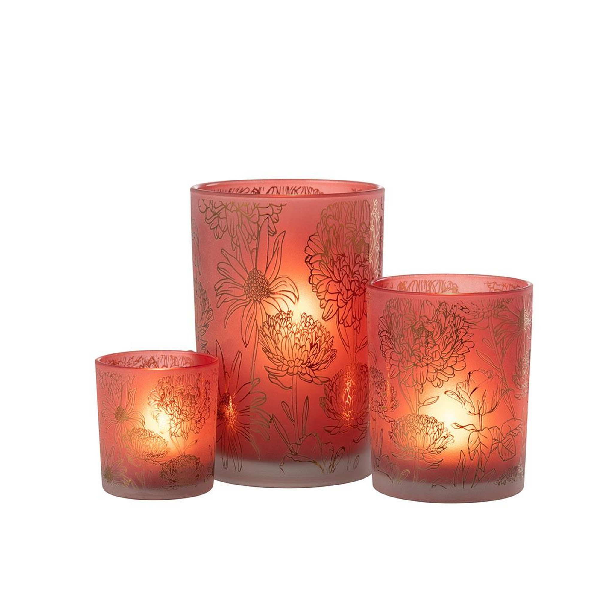 Voir la diapositive 5 : J-LINE Photophore Déco en Verre Mat  Fleurs  18cm Rouge
