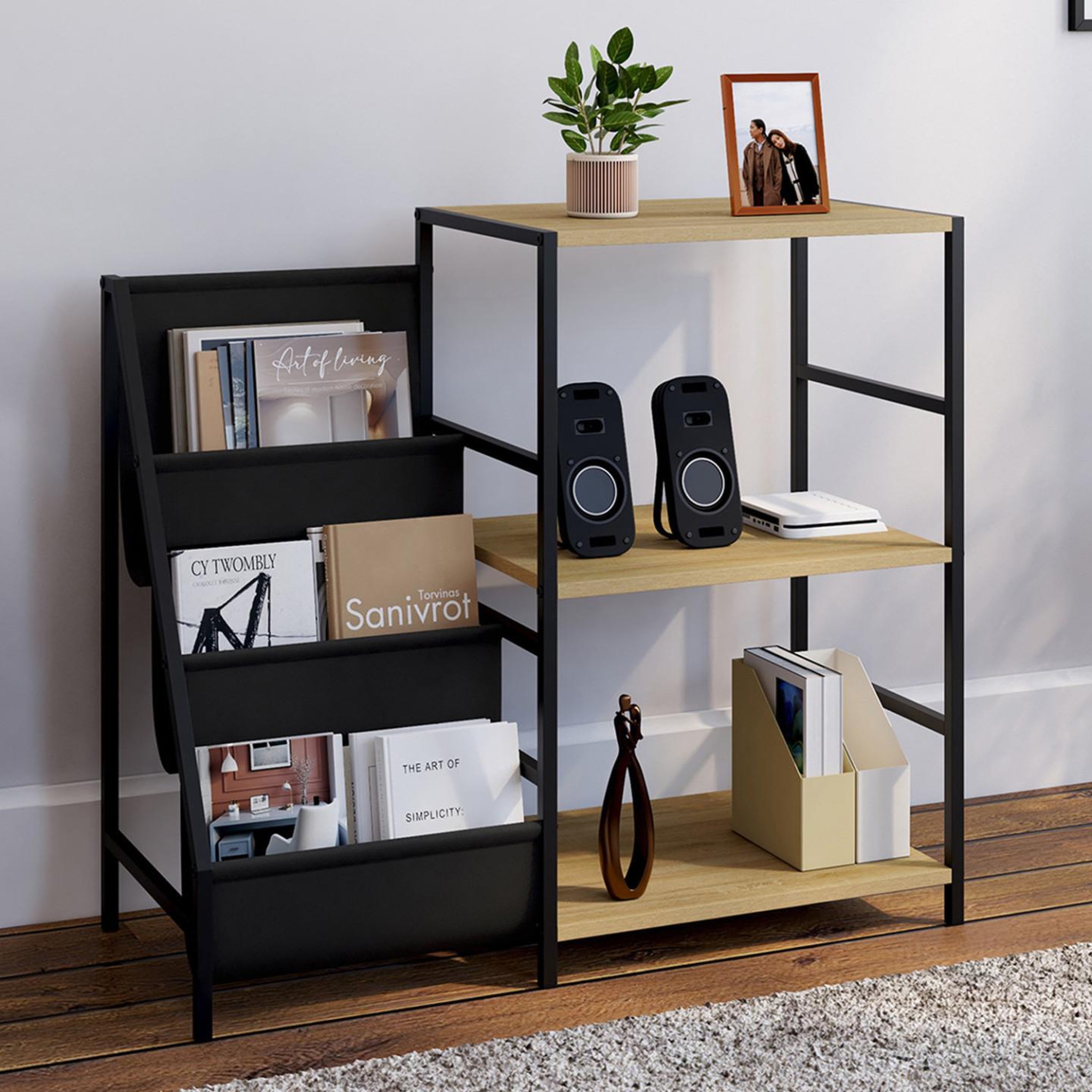 Voir la diapositive 6 : ID MARKET Meuble d'appoint, rangement avec étagères, supports vinyles et platine NEVIL design industriel