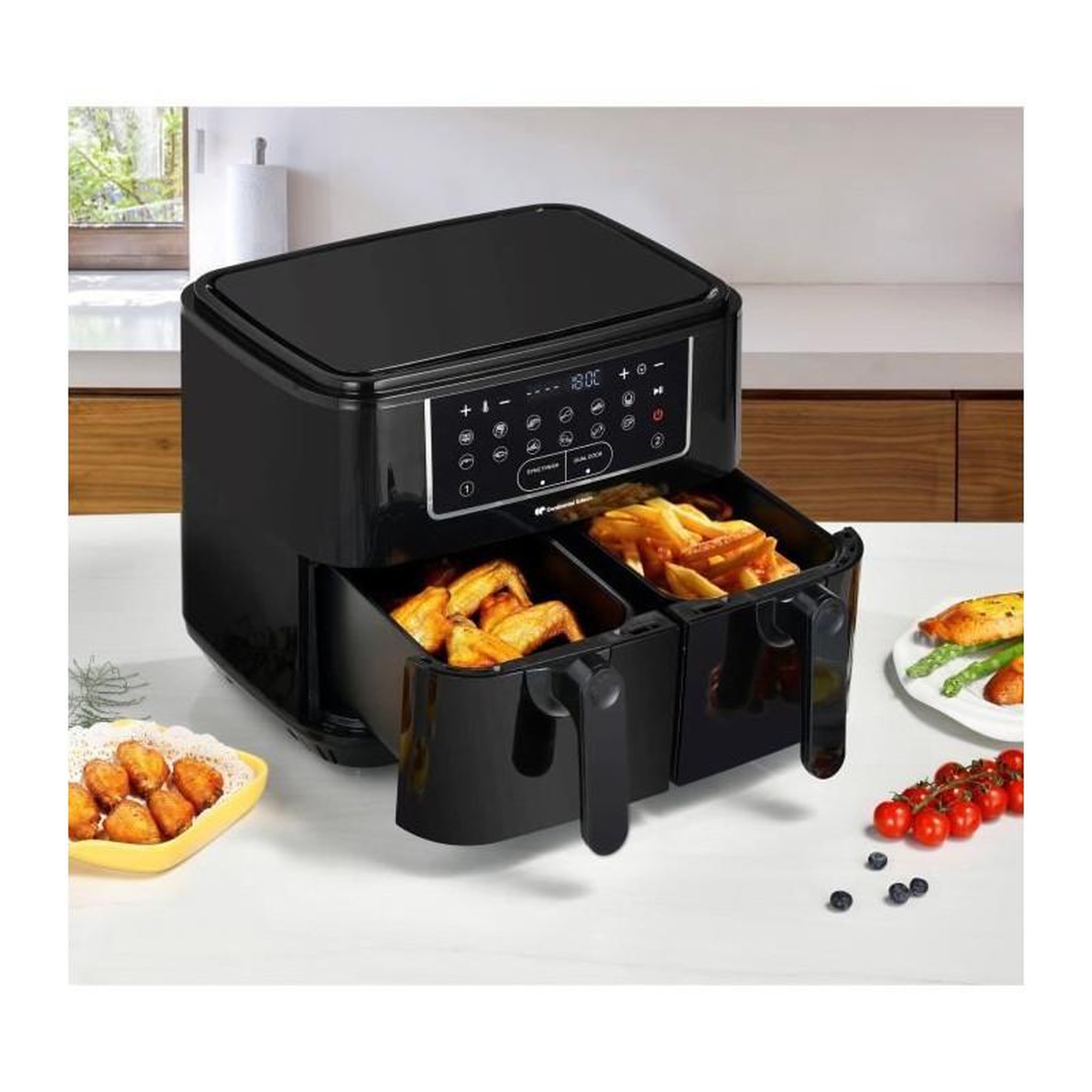 Voir la diapositive 3 : CONTINENTAL EDISON Friteuse a Air Sans huile CONTINENTAL EDISON - RFRSH24002CB - 9 L - Double bacs - 2400W - Noir